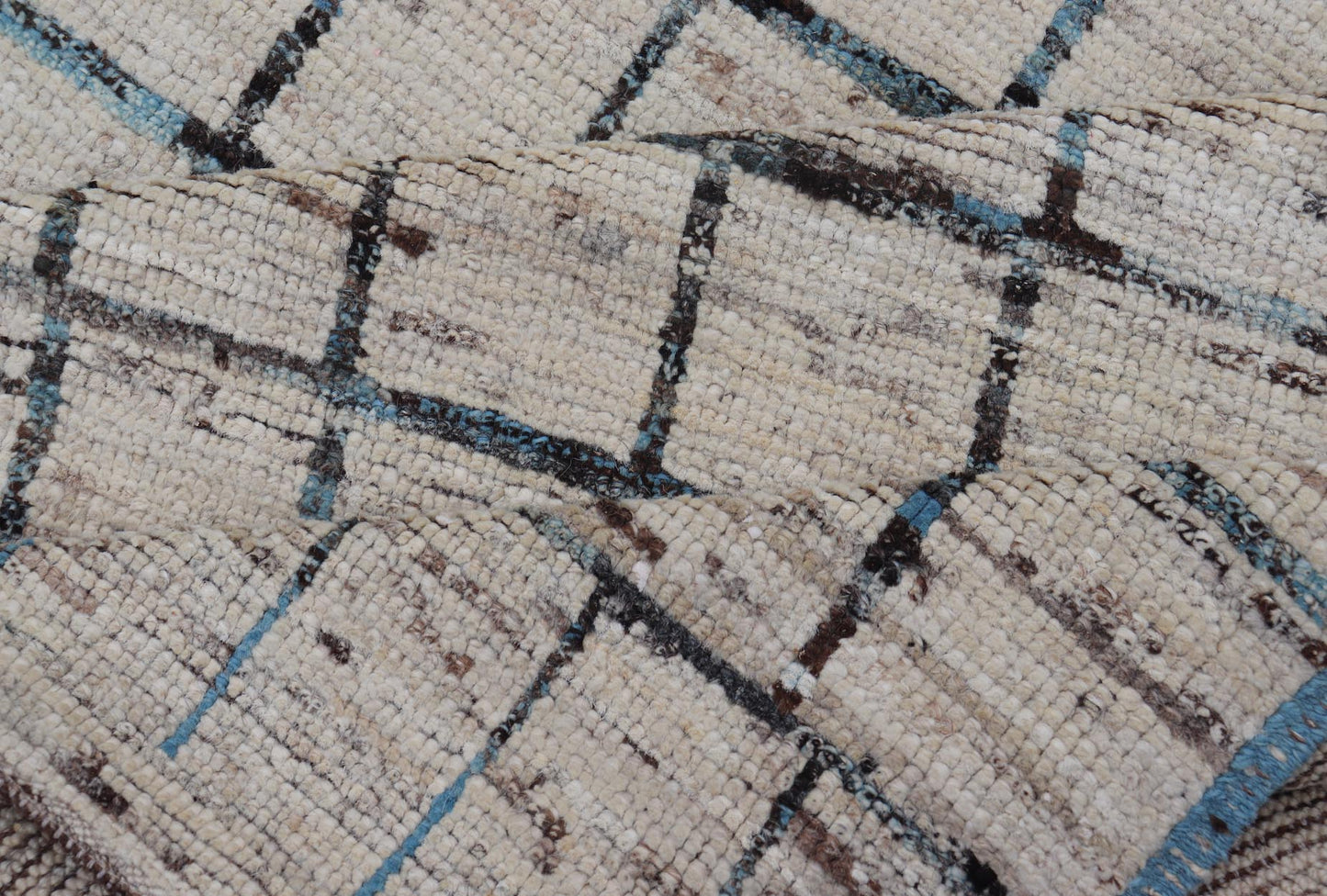 Modern Afghan Hand - Knotted Runner in Wool with All - Over Sub - Geometric Design This modern casual tribal rug has been hand - knotted. The rug features a modern geometric box design, rendered in blue and earthy tones; making this rug a superb fit fo... - Keivan Woven ArtsAFG - 39806 - 17316Rug