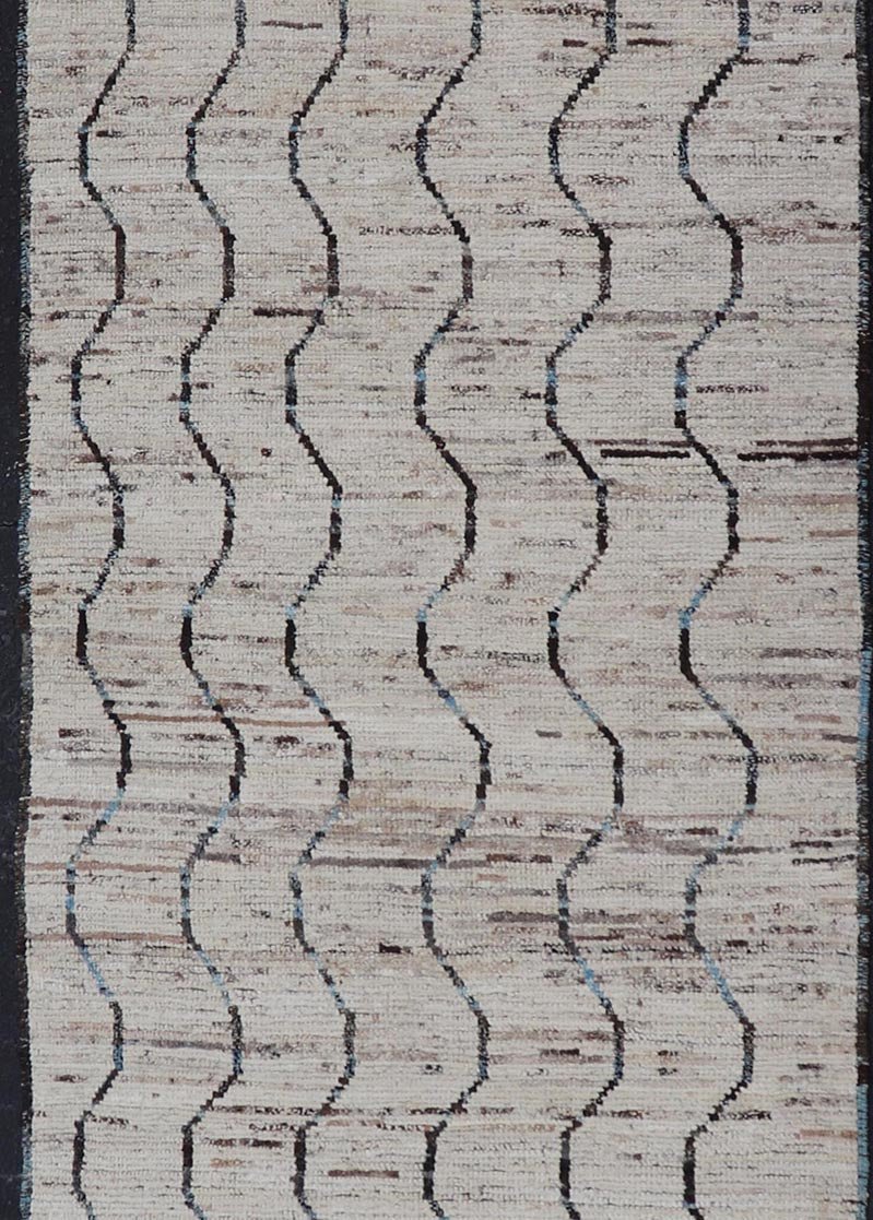 Modern Hand - Knotted Tribal Runner in Wool with Sub - Geometric Modern Design This modern casual tribal runner has been hand - knotted. The rug features a modern sub - geometric modern design, rendered in blue and neutral tones, making this rug a supe... - Keivan Woven ArtsAFG - 39810 - 18698Rug