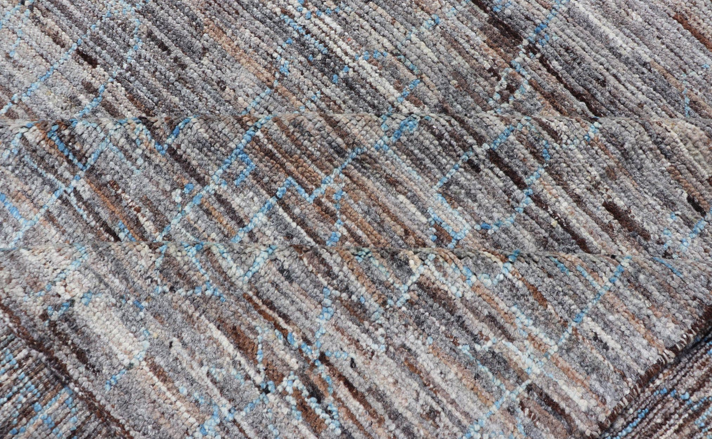 Modern Hand - Knotted Tribal Rug in Wool with All - Over Sub - Geometric Design This modern casual tribal rug has been hand - knotted in wool. The rug features an all - over modern sub - geometric design, rendered in blue, gray and earthy tones; making thi... - Keivan Woven ArtsAFG - 39910 - 19586Rug