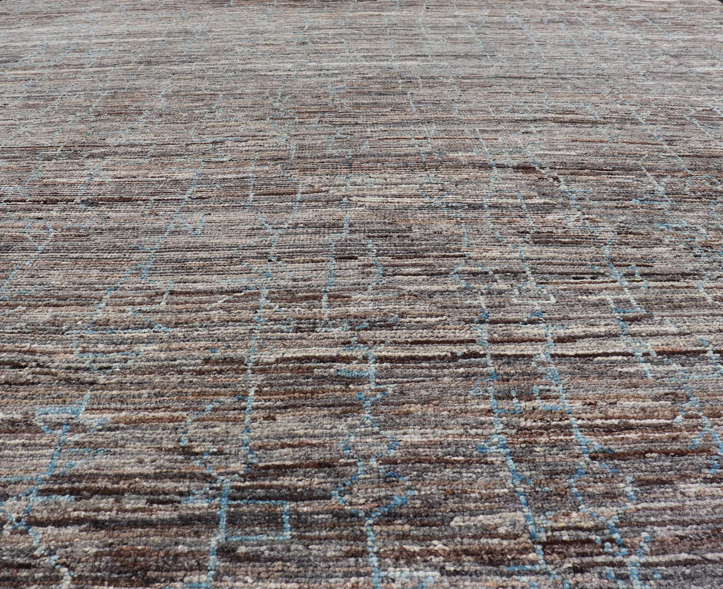 Modern Hand - Knotted Tribal Rug in Wool with All - Over Sub - Geometric Design This modern casual tribal rug has been hand - knotted in wool. The rug features an all - over modern sub - geometric design, rendered in blue, gray and earthy tones; making thi... - Keivan Woven ArtsAFG - 39910 - 19586Rug