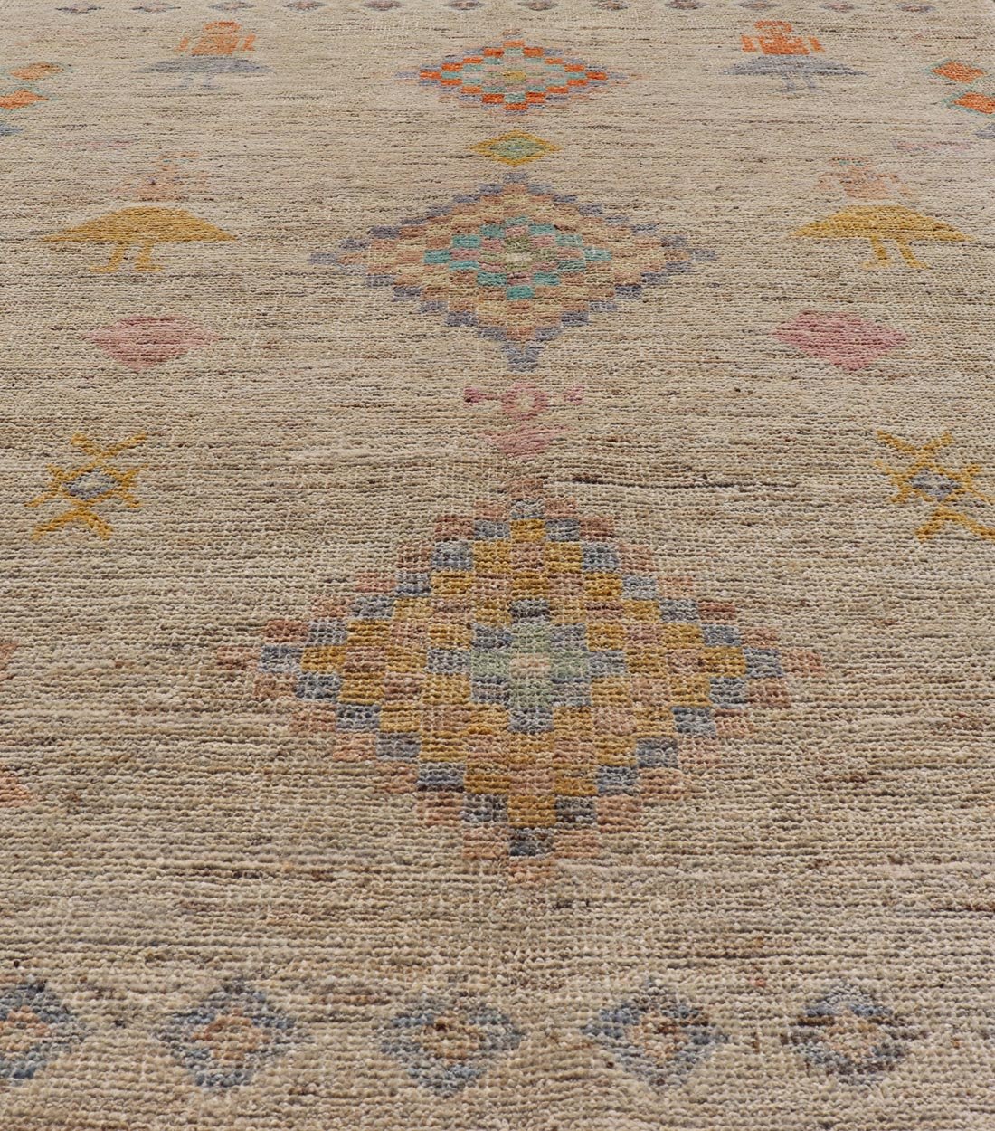 Modern Casual Woolen Tribal Hand - Knotted Rug with Sub - Geometric Design This modern casual tribal rug has been finely hand - knotted using superior wool. The rug features a modern sub - geometric design, replete with various motifs in multicolor, m... - Keivan Woven ArtsAFG - 39998 - 19406Rug