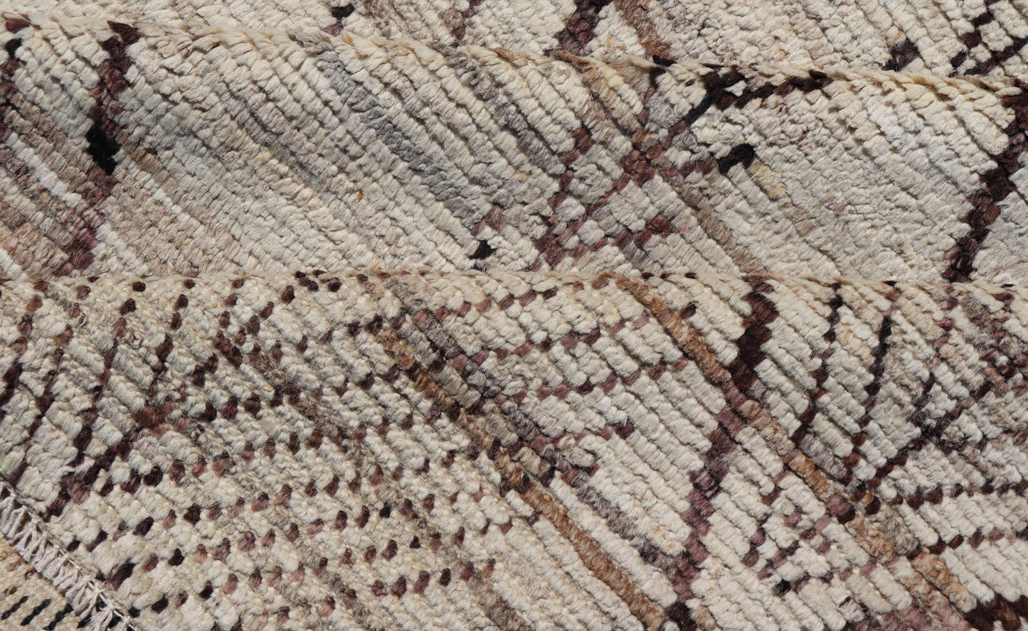 Large Modern Moroccan Hand - Knotted Rug w/ Tribal Diamond Design in Natural Tones This modern casual tribal rug has been hand - knotted. The rug features a modern sub - geometric diamond design, replete with various motifs within most diamonds; makin... - Keivan Woven ArtsAFG - 40803 - 19412Rug