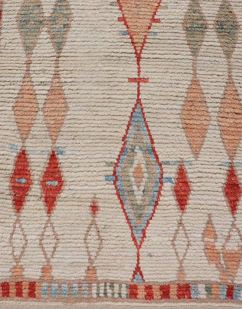 Hand - Knotted Tribal Moroccan Runner in Wool with Sub - Geometric Diamond Design This modern casual tribal runner has been hand - knotted in wool. The rug features a modern sub - geometric diamond design, rendered in multicolor and enclosed within a c... - Keivan Woven ArtsAFG - 40818 - 19610Rug