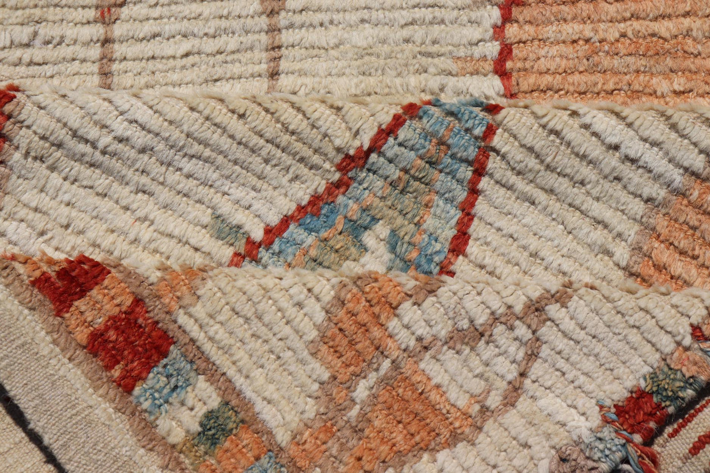 Hand - Knotted Tribal Moroccan Runner in Wool with Sub - Geometric Diamond Design This modern casual tribal runner has been hand - knotted in wool. The rug features a modern sub - geometric diamond design, rendered in multicolor and enclosed within a c... - Keivan Woven ArtsAFG - 40818 - 19610Rug