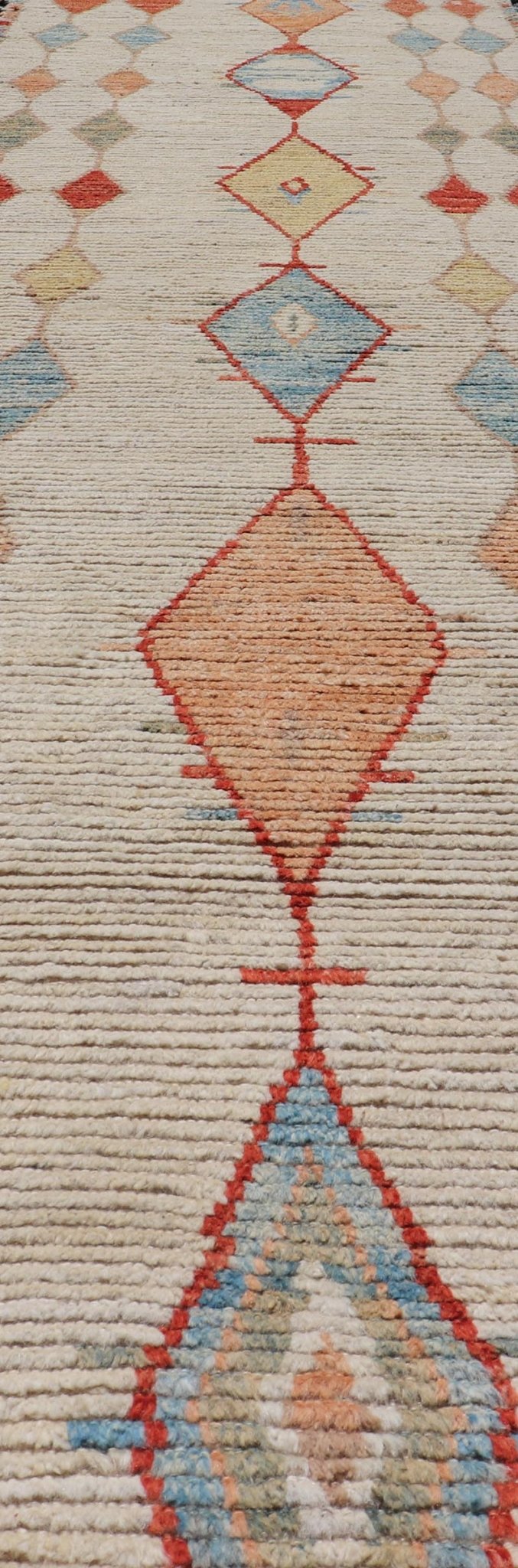Hand - Knotted Tribal Moroccan Runner in Wool with Sub - Geometric Diamond Design This modern casual tribal runner has been hand - knotted in wool. The rug features a modern sub - geometric diamond design, rendered in multicolor and enclosed within a c... - Keivan Woven ArtsAFG - 40818 - 19610Rug