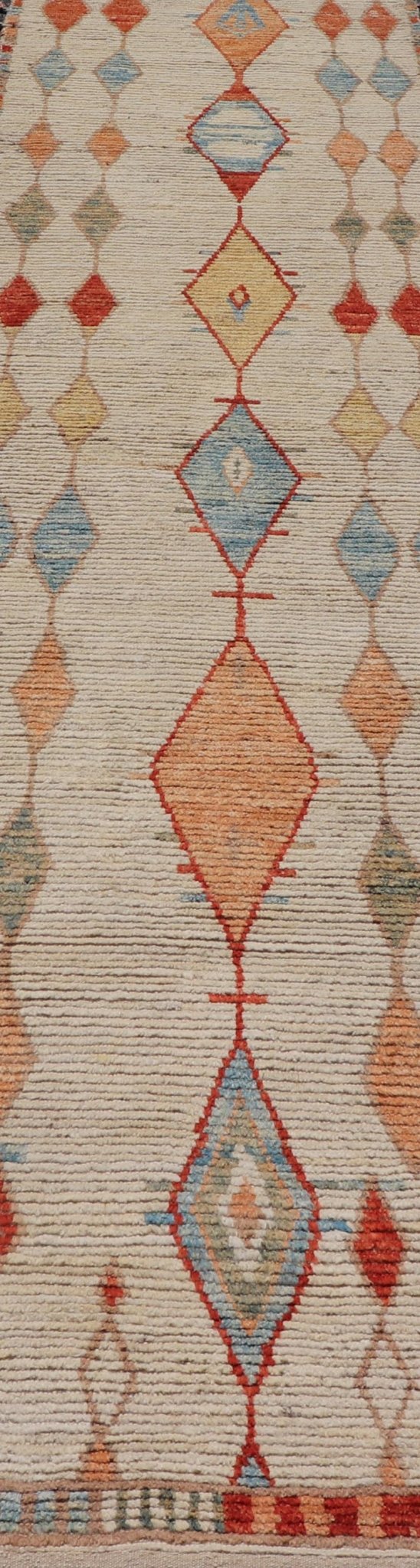 Hand - Knotted Tribal Moroccan Runner in Wool with Sub - Geometric Diamond Design This modern casual tribal runner has been hand - knotted in wool. The rug features a modern sub - geometric diamond design, rendered in multicolor and enclosed within a c... - Keivan Woven ArtsAFG - 40818 - 19610Rug