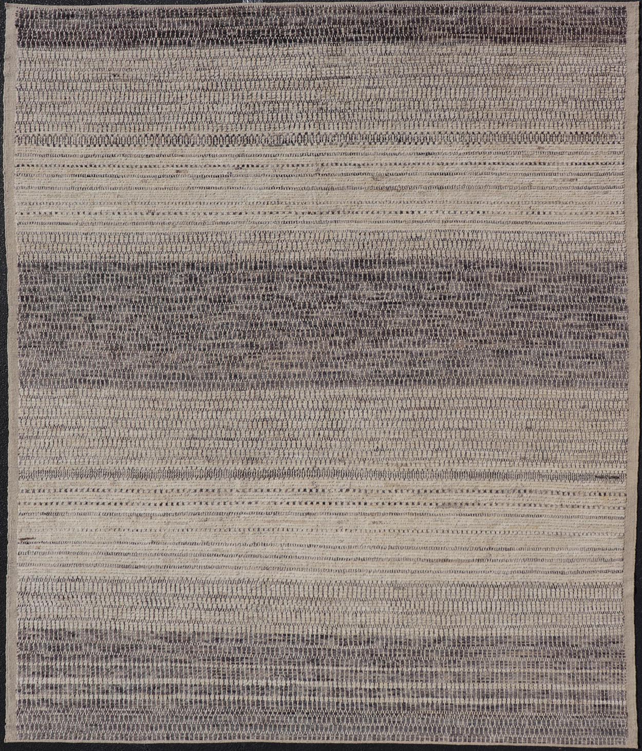This modern casual tribal rug has been hand - knotted in wool. The rug features an all - over modern sub - geometric horizontal design, rendered in grays, brown, cream and neutral tones. Measures: 9'5 x 12'1. Modern casual tribal rug with sub - geometric... - Keivan Woven ArtsAFG - 40922 - 19622Rug