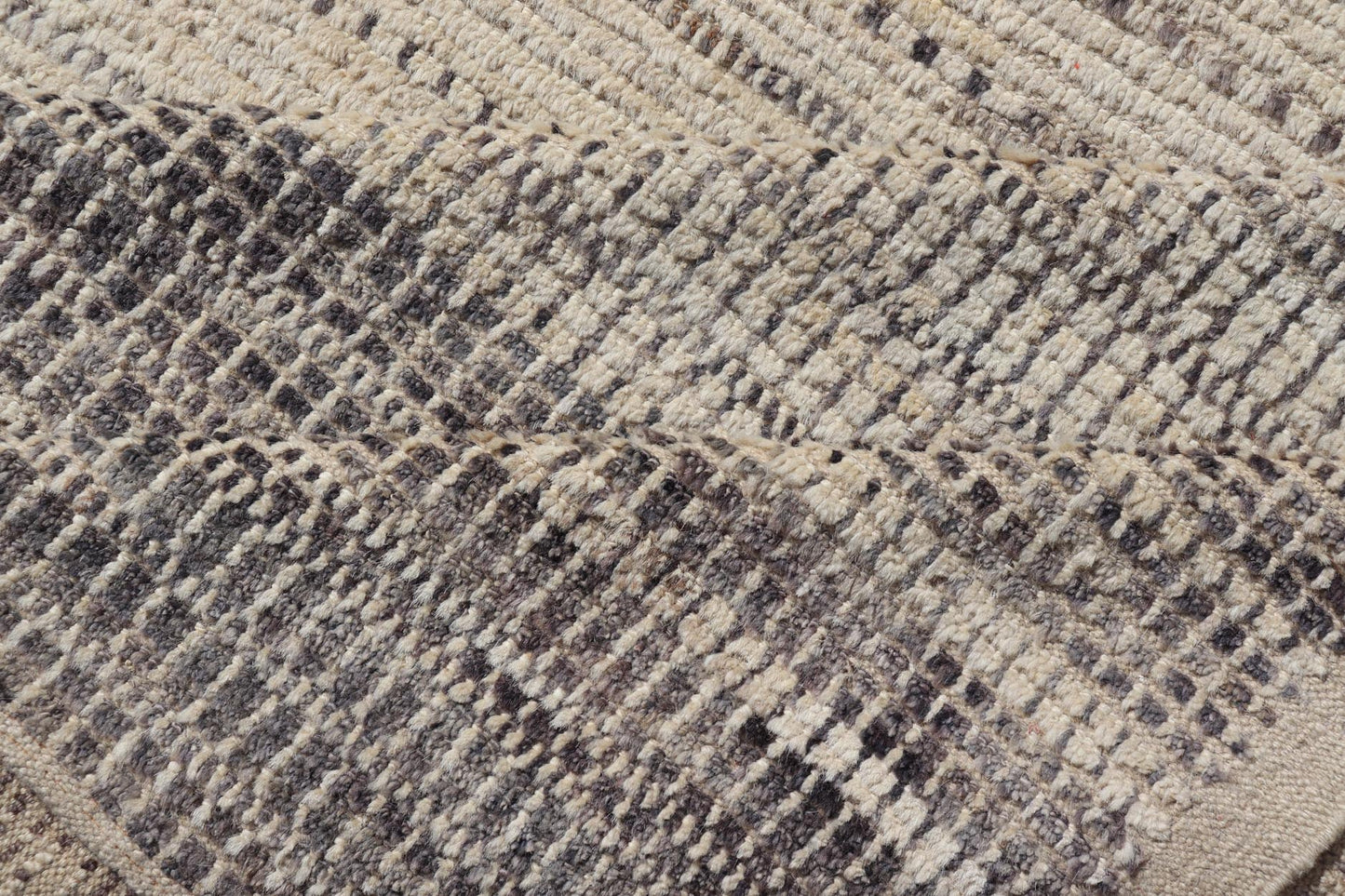 This modern casual tribal rug has been hand - knotted in wool. The rug features an all - over modern sub - geometric horizontal design, rendered in grays, brown, cream and neutral tones. Measures: 9'5 x 12'1. Modern casual tribal rug with sub - geometric... - Keivan Woven ArtsAFG - 40922 - 19622Rug