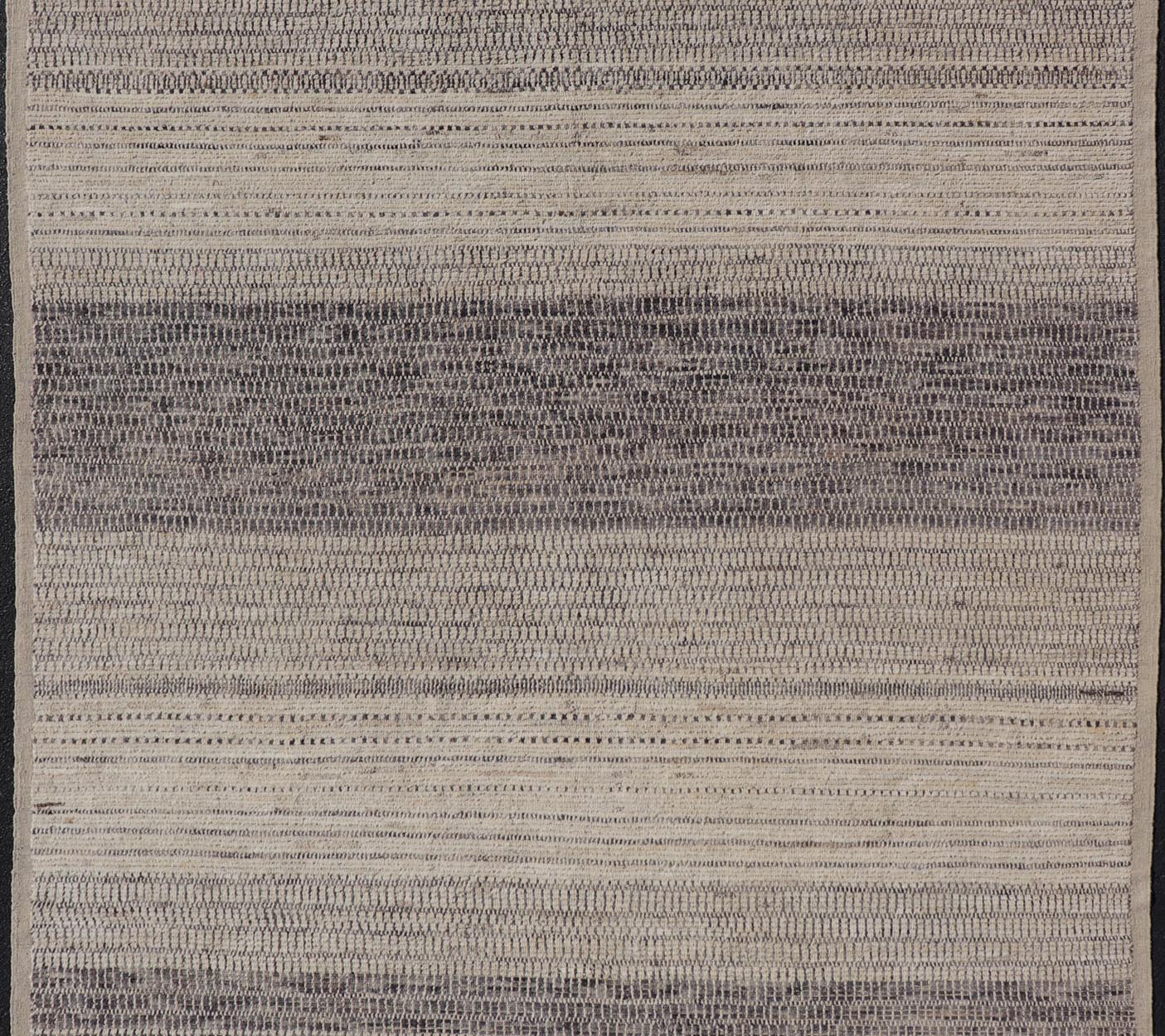 This modern casual tribal rug has been hand - knotted in wool. The rug features an all - over modern sub - geometric horizontal design, rendered in grays, brown, cream and neutral tones. Measures: 9'5 x 12'1. Modern casual tribal rug with sub - geometric... - Keivan Woven ArtsAFG - 40922 - 19622Rug