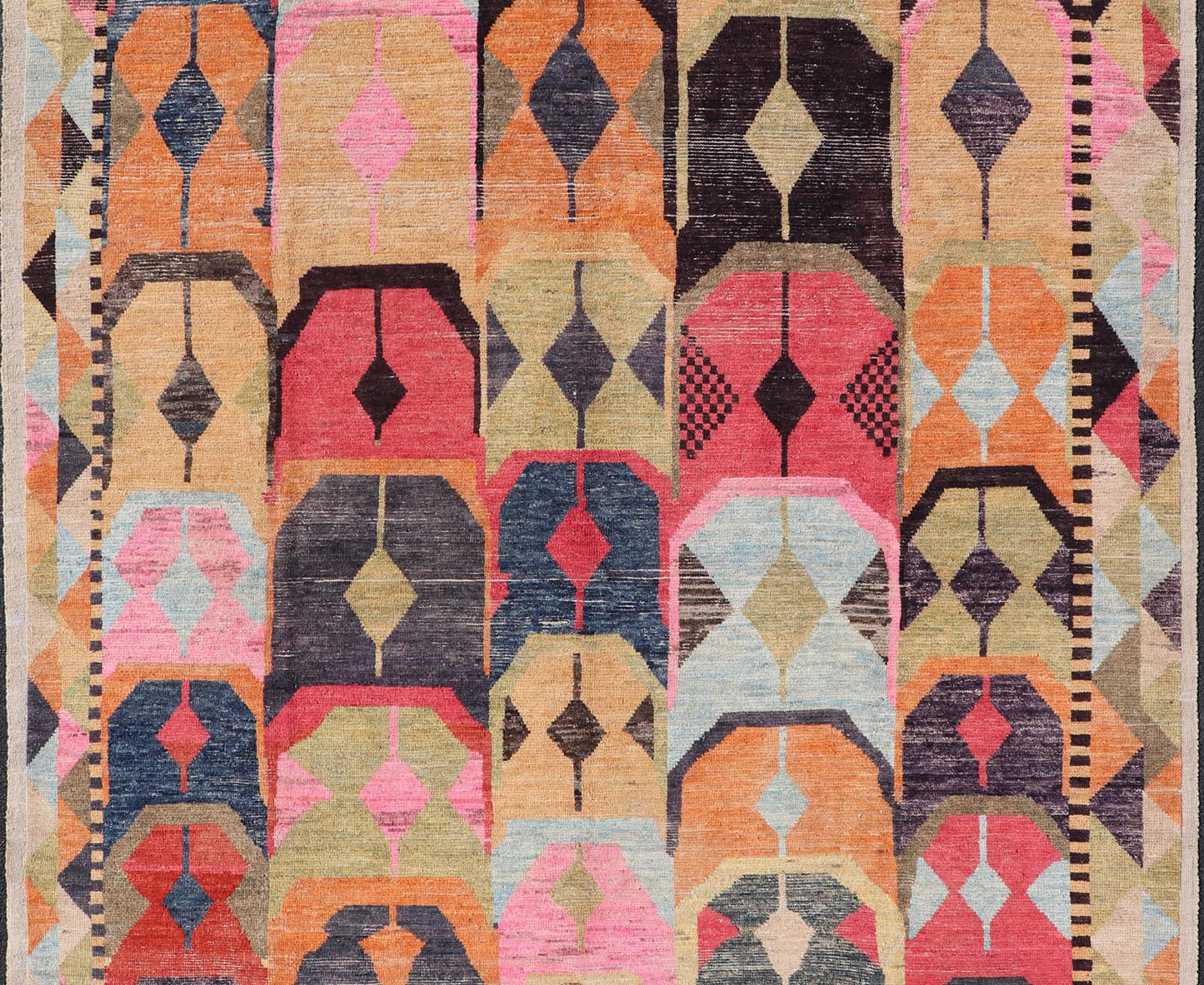 Multicolor Modern Rug in Art Deco Design, Keivan Woven Arts; rug AFG - 40933, country of origin / type: Afghanistan / Modern Casual, circa early - 21th century. Measures: 9'5 x 12'1. Modern Abstract Rug in Wool With Sub - Geometric Arts and Craft Desi... - Keivan Woven ArtsAFG - 40933 - 19628Rug