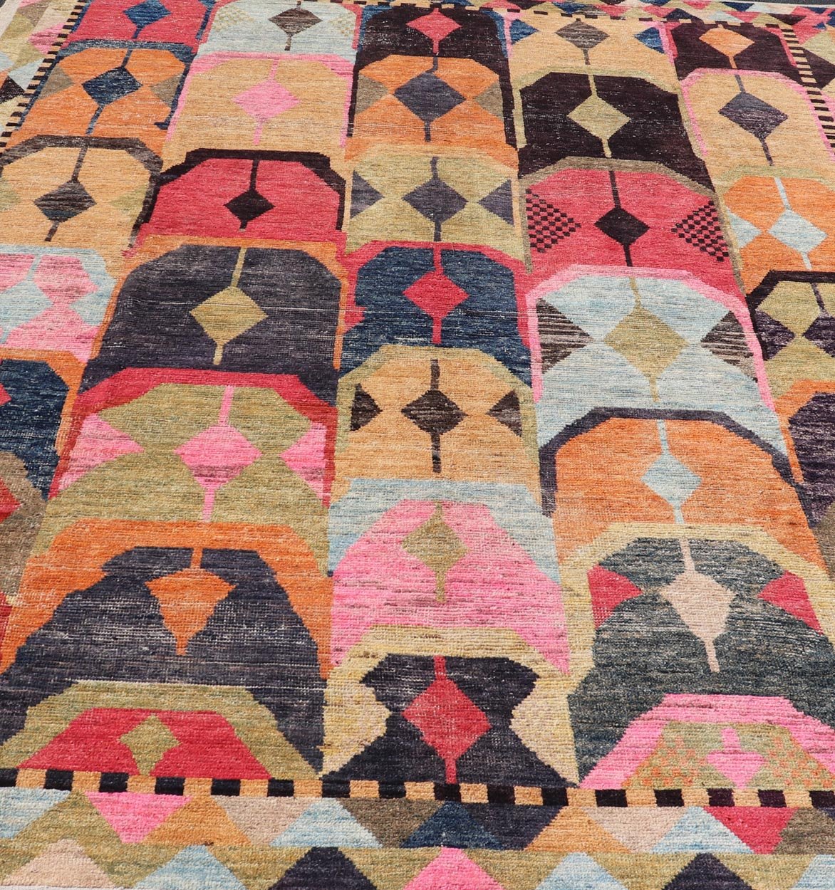 Multicolor Modern Rug in Art Deco Design, Keivan Woven Arts; rug AFG - 40933, country of origin / type: Afghanistan / Modern Casual, circa early - 21th century. Measures: 9'5 x 12'1. Modern Abstract Rug in Wool With Sub - Geometric Arts and Craft Desi... - Keivan Woven ArtsAFG - 40933 - 19628Rug