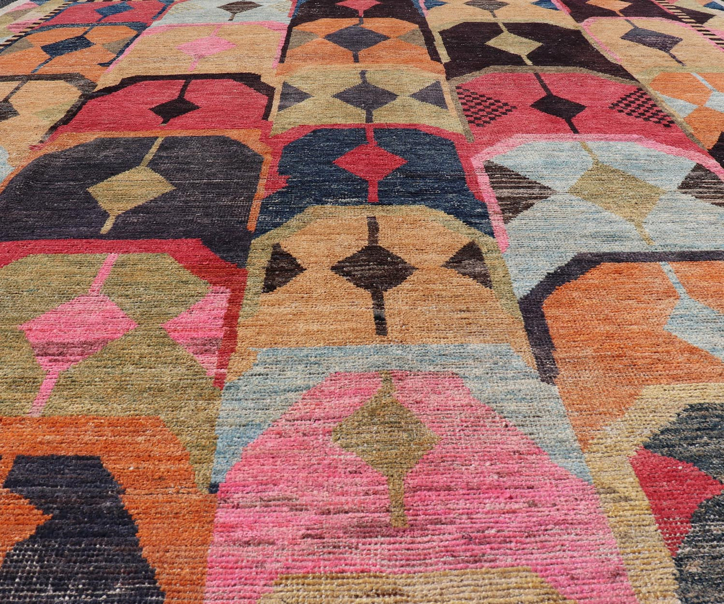Multicolor Modern Rug in Art Deco Design, Keivan Woven Arts; rug AFG - 40933, country of origin / type: Afghanistan / Modern Casual, circa early - 21th century. Measures: 9'5 x 12'1. Modern Abstract Rug in Wool With Sub - Geometric Arts and Craft Desi... - Keivan Woven ArtsAFG - 40933 - 19628Rug