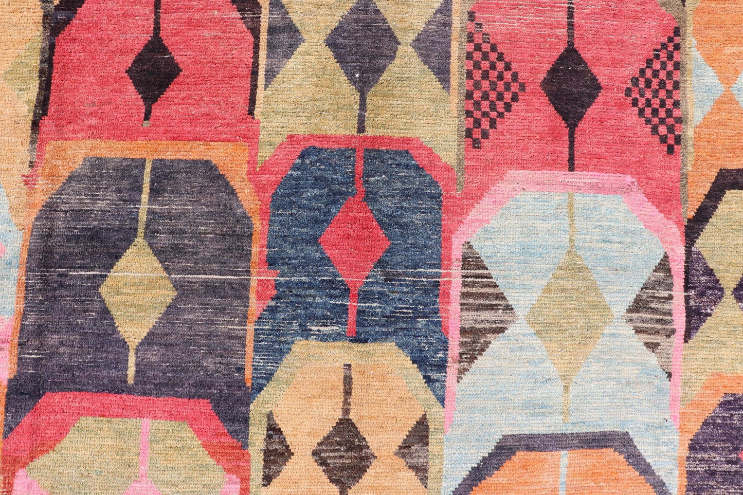 Multicolor Modern Rug in Art Deco Design, Keivan Woven Arts; rug AFG - 40933, country of origin / type: Afghanistan / Modern Casual, circa early - 21th century. Measures: 9'5 x 12'1. Modern Abstract Rug in Wool With Sub - Geometric Arts and Craft Desi... - Keivan Woven ArtsAFG - 40933 - 19628Rug