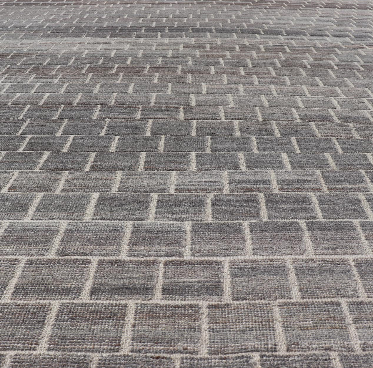 The rug showcases its expansive grid pattern, emphasizing the uniformity and precise alignment of each block. The blocks contrast sharply against the lighter threads, creating a striking visual grid that is both bold and balanced. Perfect for a contemp... - Keivan Woven ArtsAFG - 40986 - 19640Rug