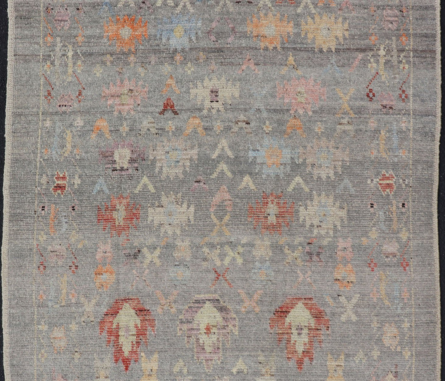 Modern Casual Afghan Hand - Knotted Wool Rug in Taupe Measures: 4'5 x 6'3 This charismatic piece holds much personality in the all - over design of motifs. The tribal - like motifs are rendered in red, beige, pink, blue and small accents of ap... - Keivan Woven ArtsAFG - 43425 - 20253Rug
