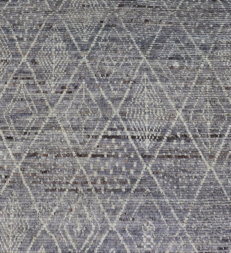 Modern Casual Gallery Runner with Moroccan Diamond Pattern in Purple, gray, Lilac, Ivory & Brown This beautiful Moroccan gallery runner, from our Modern Casual collection, is rendered in a gray - , purple, lilac background, with an ivory diamond d... - Keivan Woven ArtsAFG - 43427 - 20175Rug