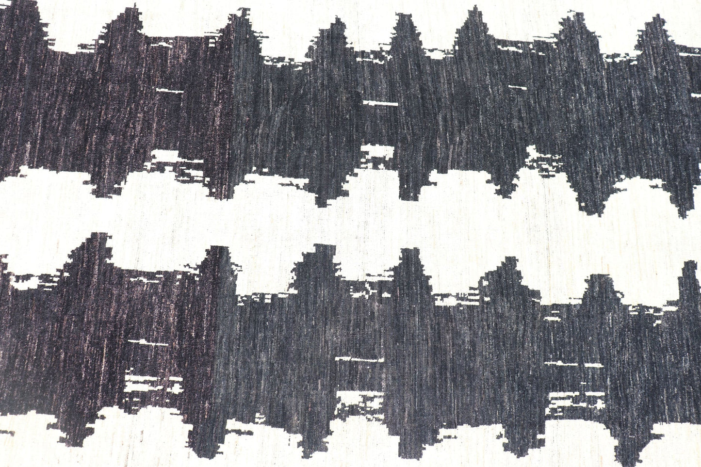 Measures 9'6 x 12'1 This modern casual Afghan rug has a minimalistic design of vertical motifs paneled asymmetrically in black and white. This piece has been hand - knotted with a piled texture, giving the foundation durability. Modern Afg... - Keivan Woven ArtsAFG - 43433 - 20199Rug