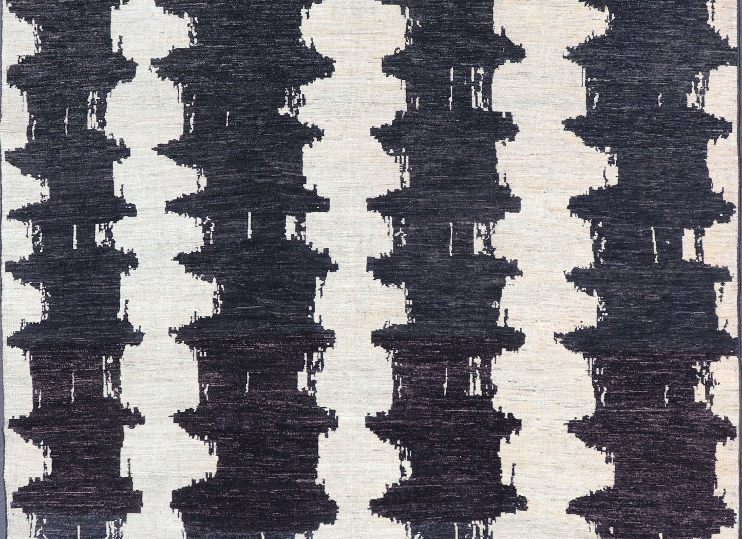 Measures 9'6 x 12'1 This modern casual Afghan rug has a minimalistic design of vertical motifs paneled asymmetrically in black and white. This piece has been hand - knotted with a piled texture, giving the foundation durability. Modern Afg... - Keivan Woven ArtsAFG - 43433 - 20199Rug