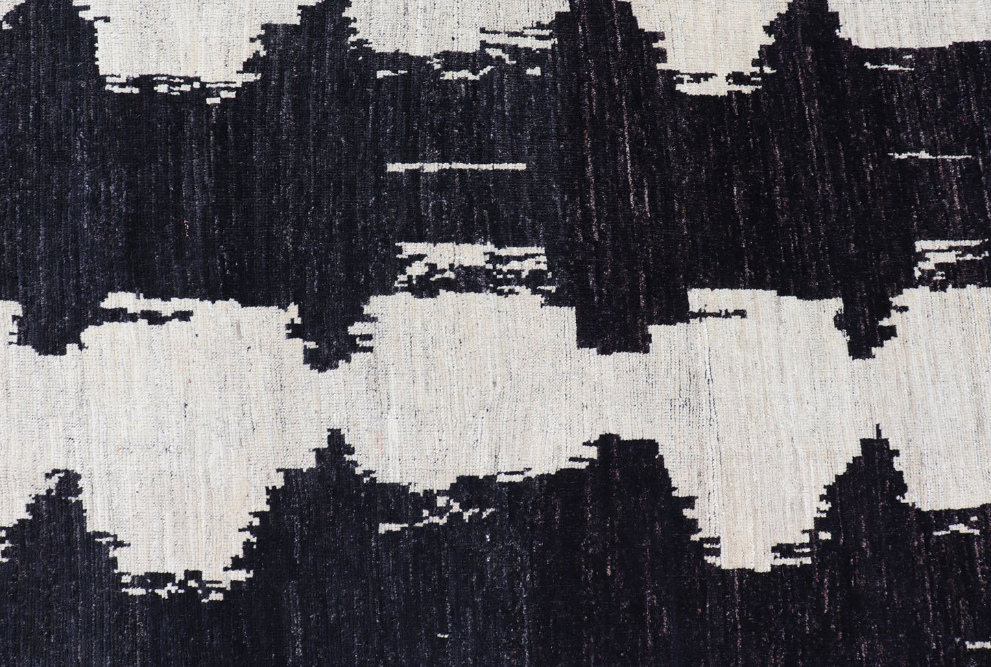 Measures 9'6 x 12'1 This modern casual Afghan rug has a minimalistic design of vertical motifs paneled asymmetrically in black and white. This piece has been hand - knotted with a piled texture, giving the foundation durability. Modern Afg... - Keivan Woven ArtsAFG - 43433 - 20199Rug