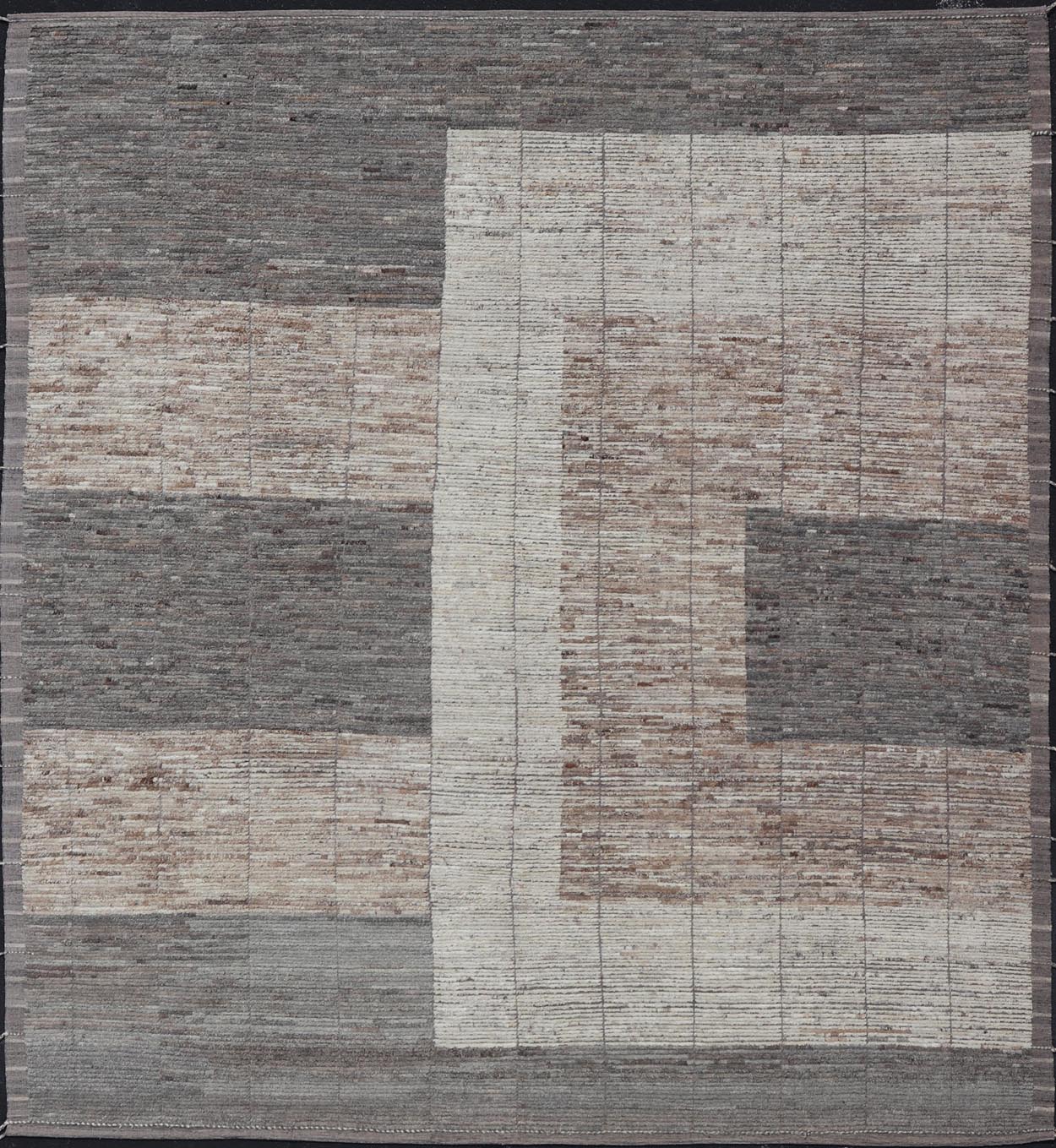 Large Modern Rug in Earth Tones with Square Size and Distressed Texture. Large architectural Modern Rug in Earth Tones with Square Size and Distressed Texture. Large Modern Casual Rug in minimalist design, modern design, with Square Modern Desi... - Keivan Woven ArtsAFG - 58200 - 21451Rug