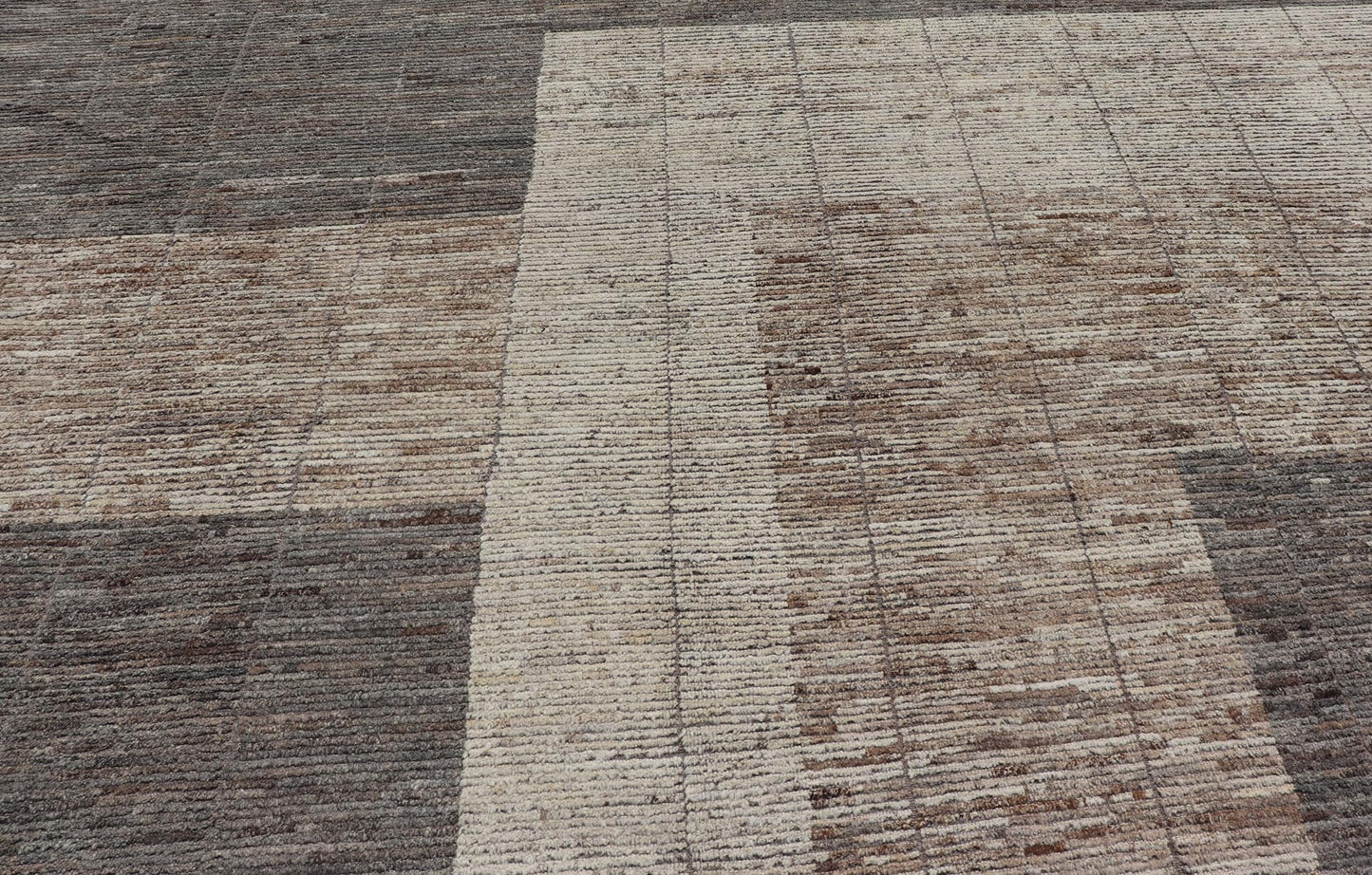 Large Modern Rug in Earth Tones with Square Size and Distressed Texture. Large architectural Modern Rug in Earth Tones with Square Size and Distressed Texture. Large Modern Casual Rug in minimalist design, modern design, with Square Modern Desi... - Keivan Woven ArtsAFG - 58200 - 21451Rug