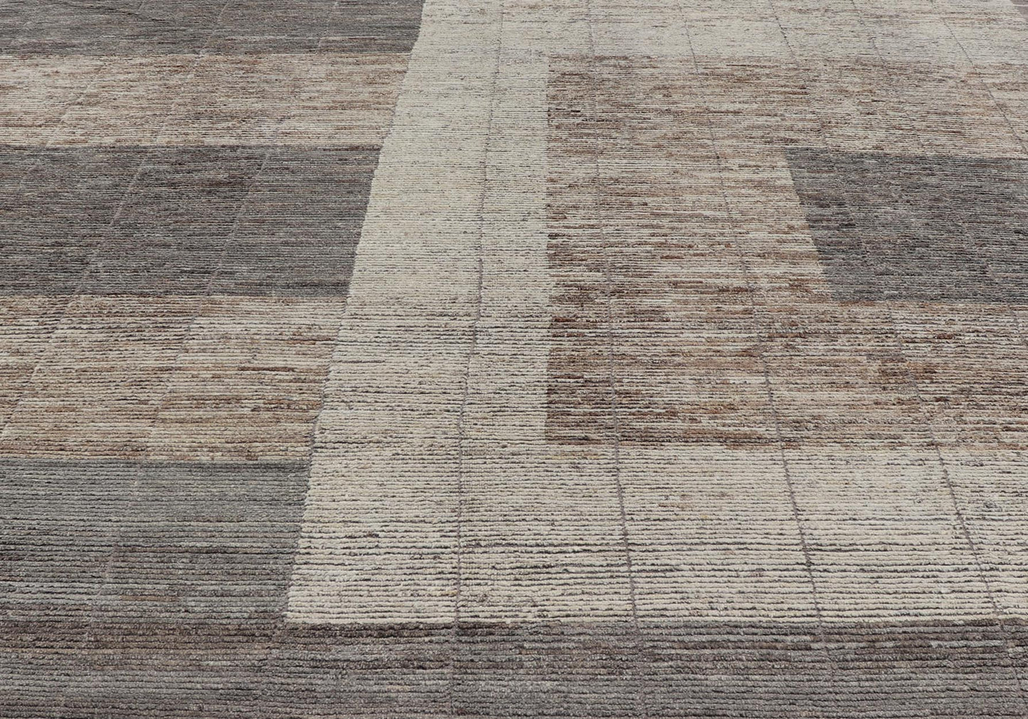 Large Modern Rug in Earth Tones with Square Size and Distressed Texture. Large architectural Modern Rug in Earth Tones with Square Size and Distressed Texture. Large Modern Casual Rug in minimalist design, modern design, with Square Modern Desi... - Keivan Woven ArtsAFG - 58200 - 21451Rug