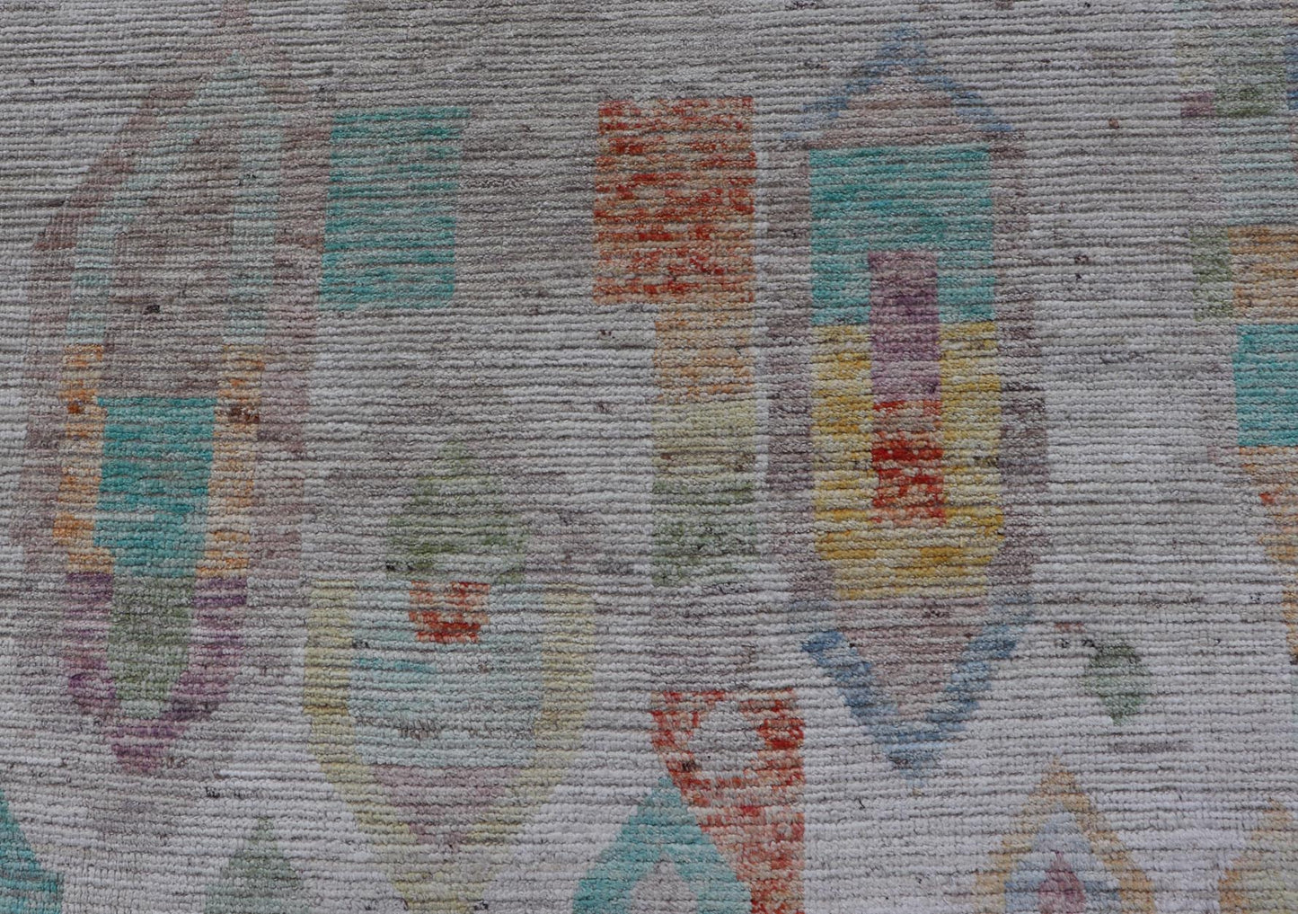 Large Hand Knotted Tribal Design Rug in off white With Pop of cheerful Colors. Hand Knotted Modern Rug in off White background and variety of light and fun colors and motifs. Keivan Woven Arts; rug / AFG - 58248 Country of Origin: Afghanistan Type... - Keivan Woven ArtsAFG - 58248 - 21553Rug