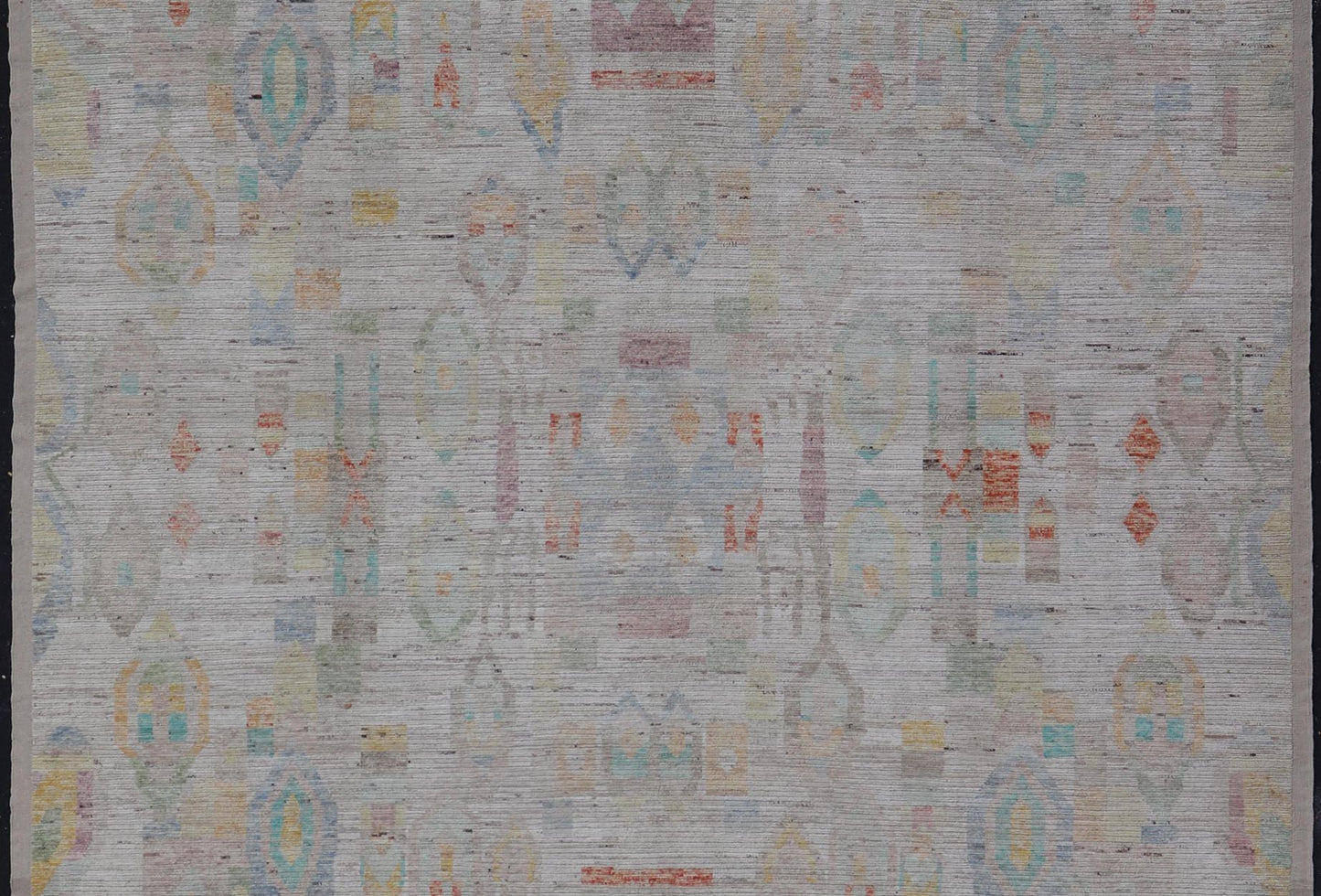 Large Hand Knotted Tribal Design Rug in off white With Pop of cheerful Colors. Hand Knotted Modern Rug in off White background and variety of light and fun colors and motifs. Keivan Woven Arts; rug / AFG - 58248 Country of Origin: Afghanistan Type... - Keivan Woven ArtsAFG - 58248 - 21553Rug