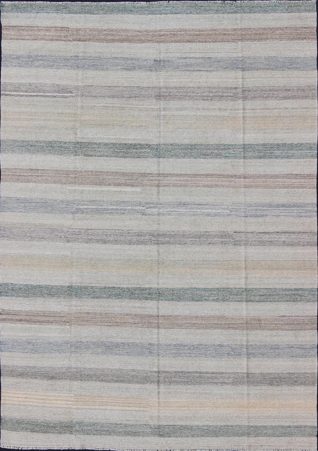 Keivan Woven Arts Versatile Striped Flat - Weave Kilim Design and Natural Colors. Keivan Woven Arts rug AFG - 6275, country of origin / type: Afghanistan / Kilim. Measures: 8'1 x 11'4 This modern striped piece features a design that evokes an easy ... - Keivan Woven ArtsAFG - 6275 - 10408Rug
