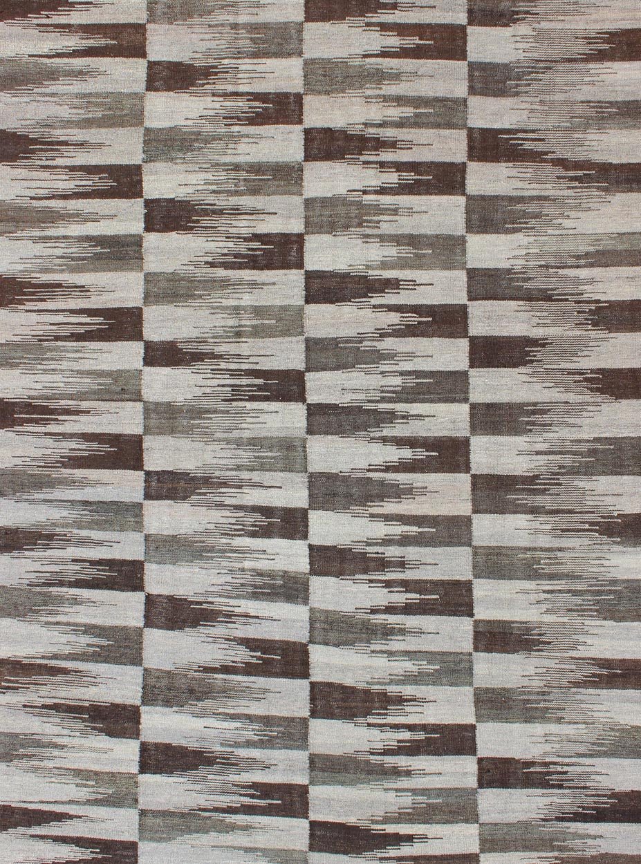 Fine Flat weave Modern Kilim in Neutrals, Browns and Greens Colors Green and various Brown tone modern design kilim, Keivan Woven Arts/ rug AFG - 6317, country of origin / type: Afghanistan / Kilim, condition: new Measures:5'7 x 8'2 ... - Keivan Woven ArtsAFG - 6317 - 10426Rug