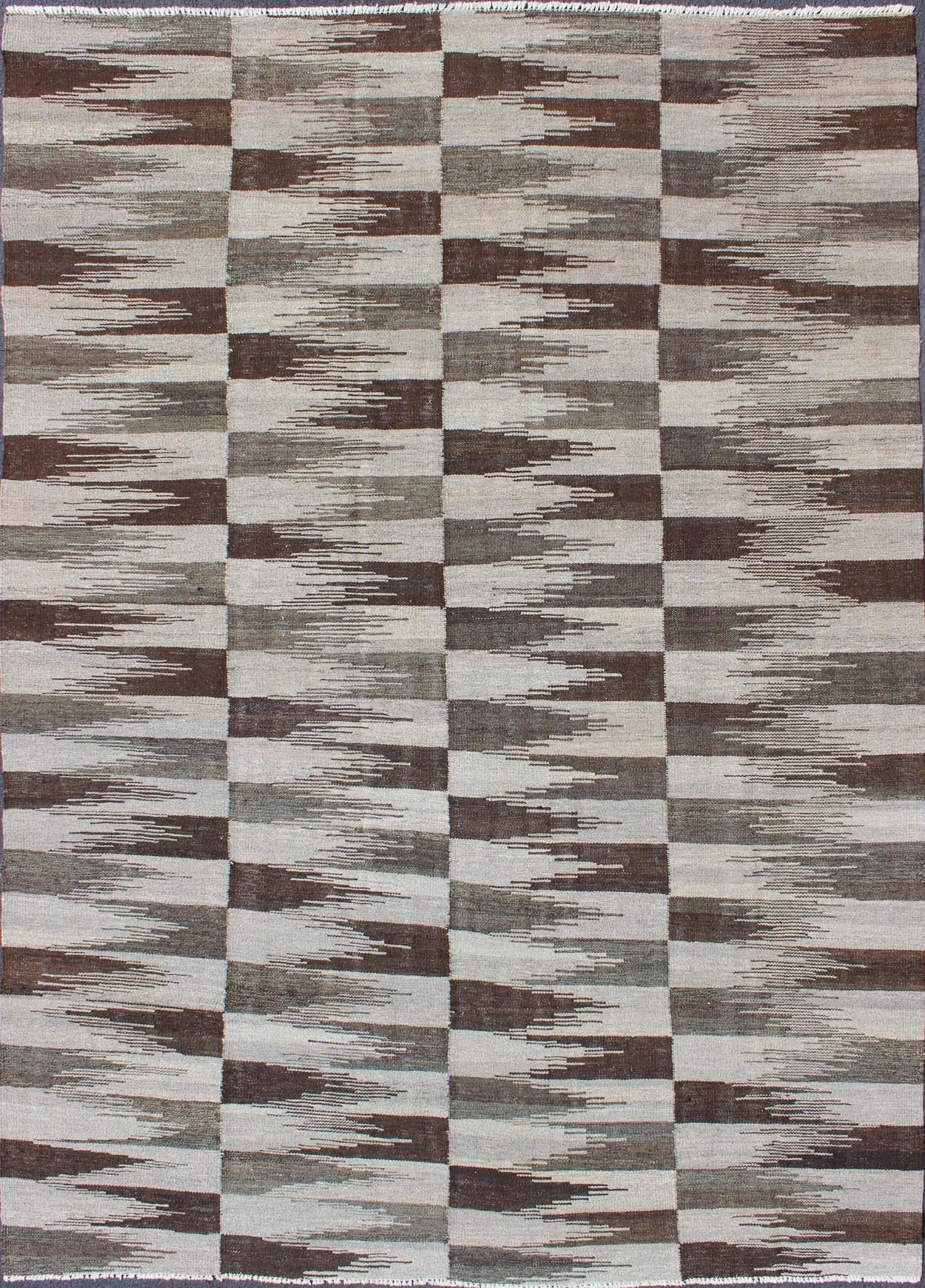 Fine Flat weave Modern Kilim in Neutrals, Browns and Greens Colors Green and various Brown tone modern design kilim, Keivan Woven Arts/ rug AFG - 6317, country of origin / type: Afghanistan / Kilim, condition: new Measures:5'7 x 8'2 ... - Keivan Woven ArtsAFG - 6317 - 10426Rug