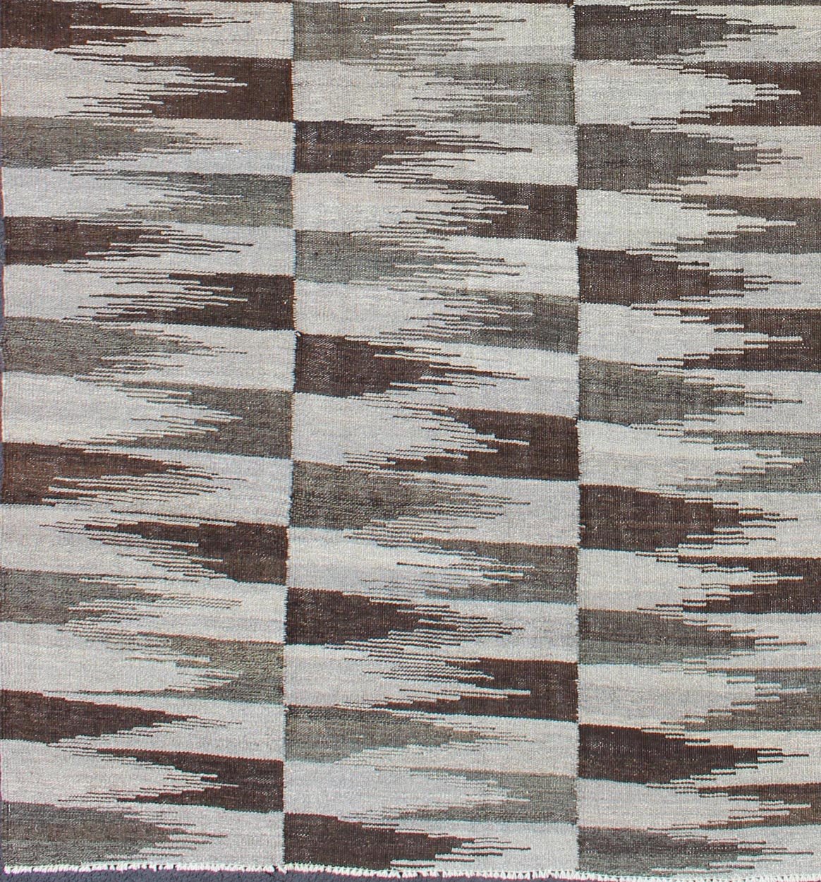 Fine Flat weave Modern Kilim in Neutrals, Browns and Greens Colors Green and various Brown tone modern design kilim, Keivan Woven Arts/ rug AFG - 6317, country of origin / type: Afghanistan / Kilim, condition: new Measures:5'7 x 8'2 ... - Keivan Woven ArtsAFG - 6317 - 10426Rug