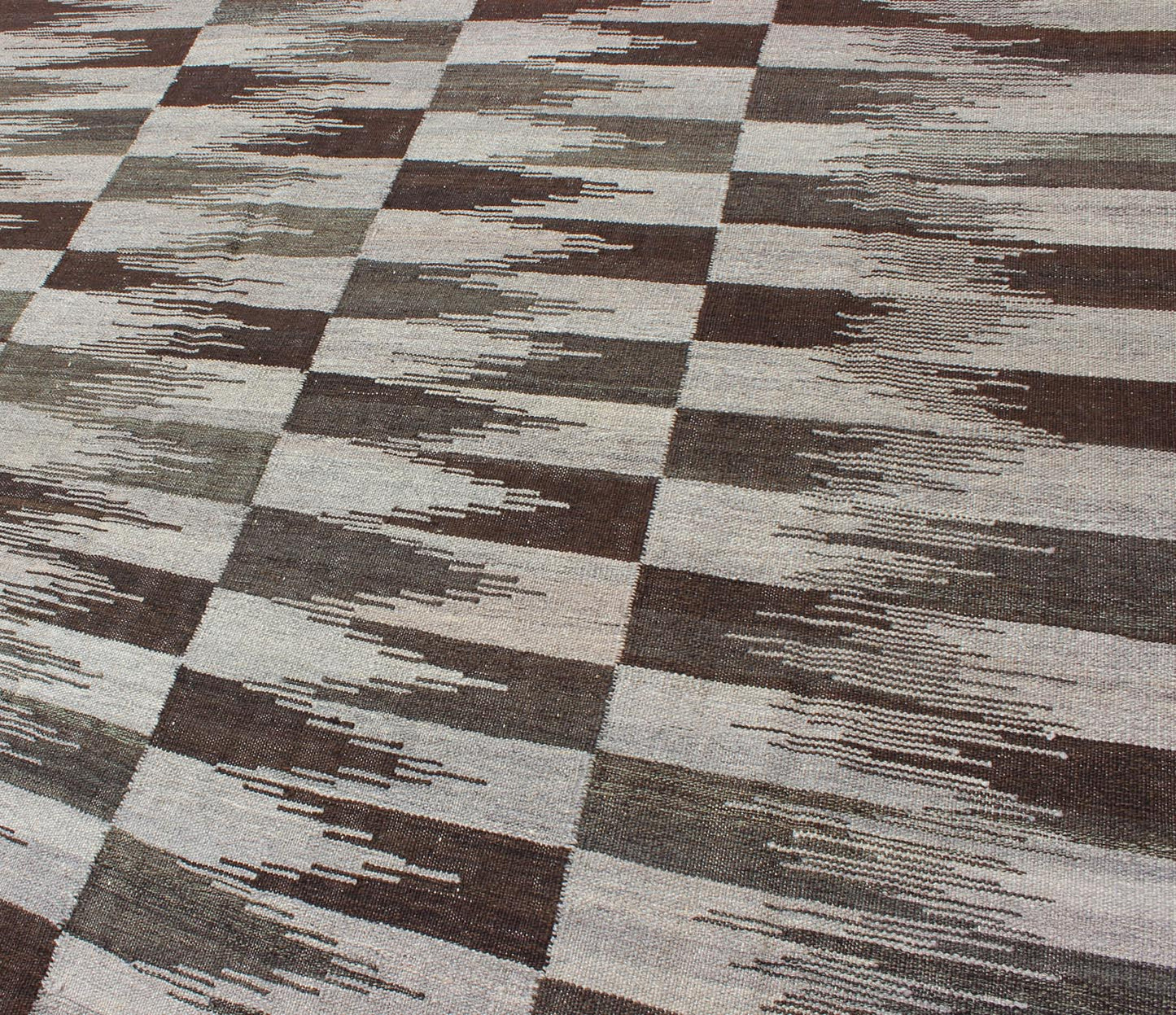 Fine Flat weave Modern Kilim in Neutrals, Browns and Greens Colors Green and various Brown tone modern design kilim, Keivan Woven Arts/ rug AFG - 6317, country of origin / type: Afghanistan / Kilim, condition: new Measures:5'7 x 8'2 ... - Keivan Woven ArtsAFG - 6317 - 10426Rug