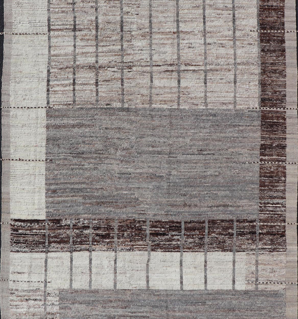 Afghan Abstract Modern Rug in Earth Tones with Unique Design With Natural Gray. Keivan Woven Arts; AFG - 64378 Country of Origin: Afghanistan Type: Modern Casual Design: Abstract, Geometric, Minimalist. Measures: 6'9 x 11'1 Modern Rug in Earth Ton... - Keivan Woven ArtsAFG - 64378 - 25110Rug