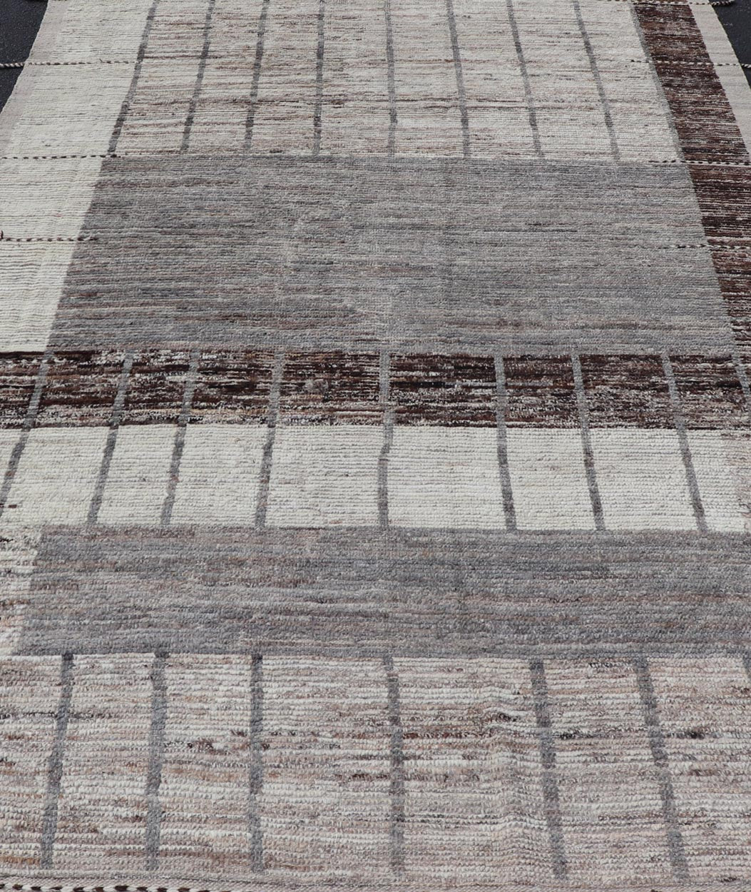 Afghan Abstract Modern Rug in Earth Tones with Unique Design With Natural Gray. Keivan Woven Arts; AFG - 64378 Country of Origin: Afghanistan Type: Modern Casual Design: Abstract, Geometric, Minimalist. Measures: 6'9 x 11'1 Modern Rug in Earth Ton... - Keivan Woven ArtsAFG - 64378 - 25110Rug