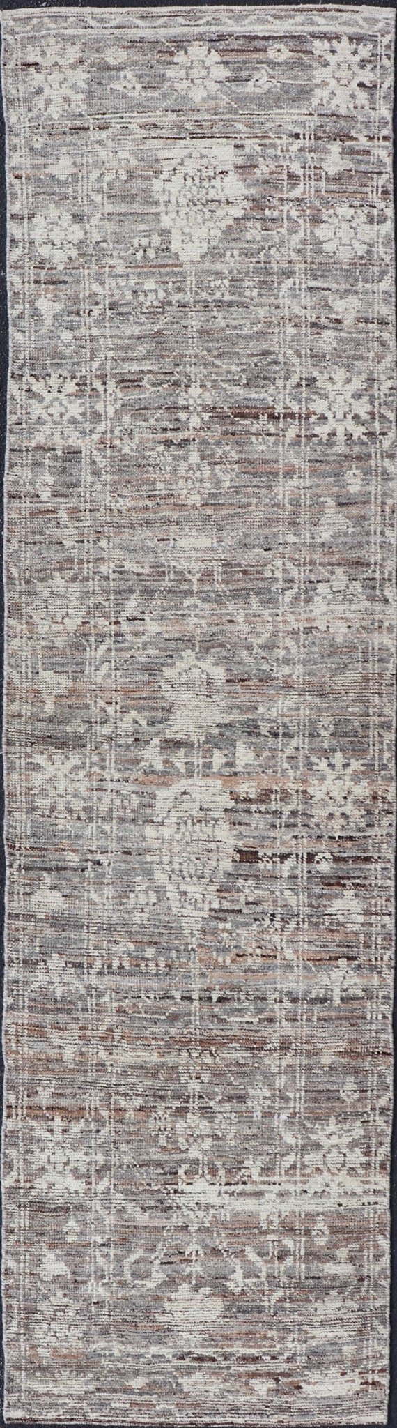 Modern Oushak Runner in Wool with Floral Design in Shades of Gray, Brown, Cream. Keivan Woven Arts; rug AFG - 64917, country of origin / type: Afghanistan / Oushak, circa Early - 21th Century. Measures: 3'0 x 12'1 This modern casual tribal Oushak de... - Keivan Woven ArtsAFG - 64917 - 25158Rug