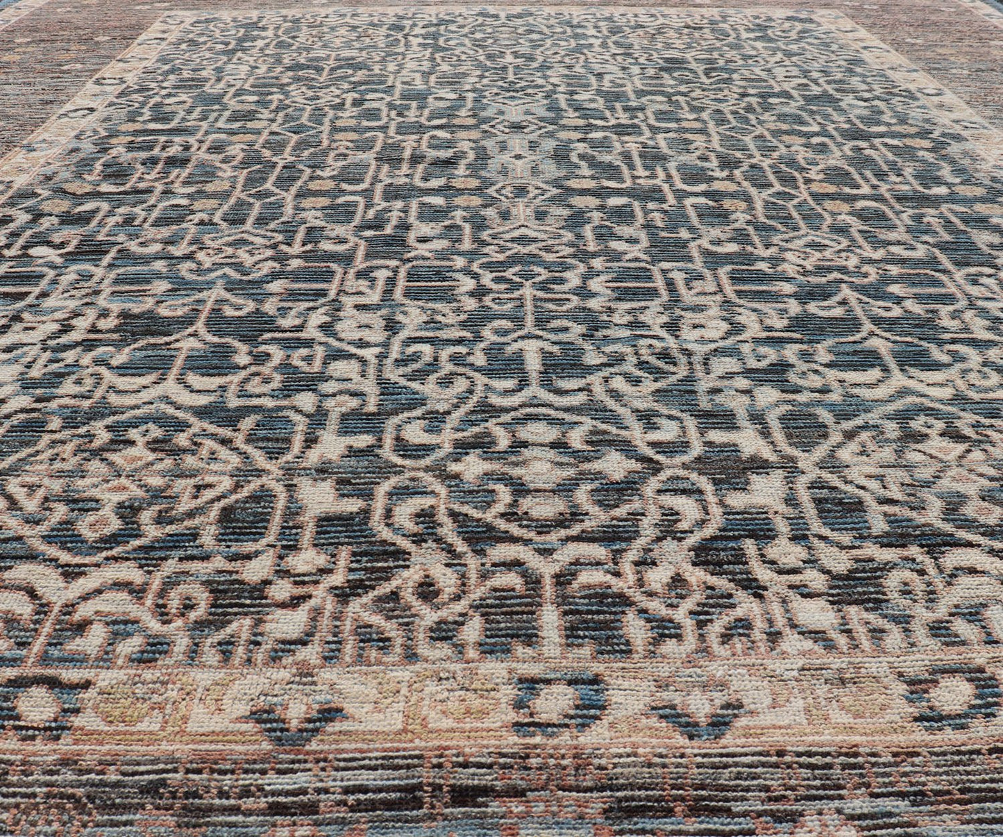 Contemporary Rug with Intricate Pattern Inspired by 13th Century Seljuk Designs Measures: 9'0 x 12'0 Finely woven Modern Rug with Intricate All - Over Sub - Geometric inspired by 13thcentury Seljuk Design. Modern Casual Tribal Rug, Keivan Wov... - Keivan Woven ArtsAFG - 65604 - 23114Rug