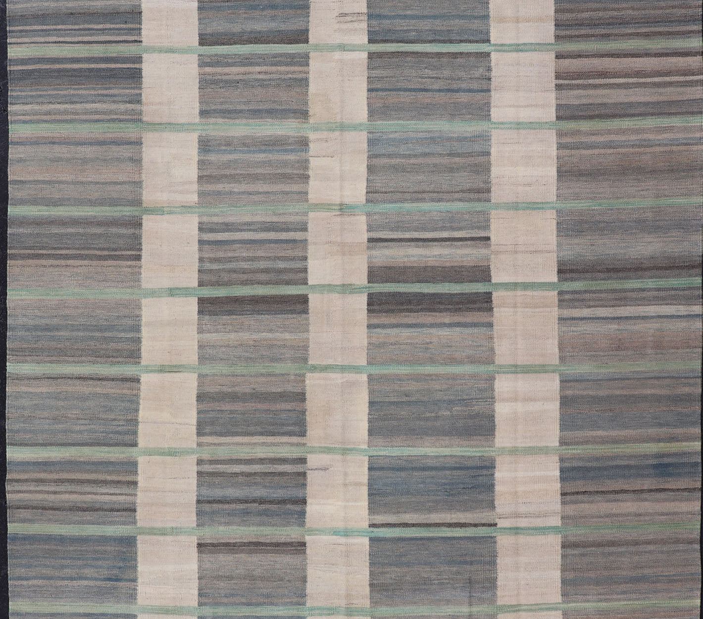 Flat - Weave Modern Kilim Rug in shades of Gray, Brown, Cream, Blue and Green Modern flat - weave Kilim rug in gray, blue, brown and green colors in Classic stripe design, Keivan Woven Arts / rug AFG - 71, country of origin / type: Afghanistan / Kilim... - Keivan Woven ArtsAFG - 71 - 15759Rug