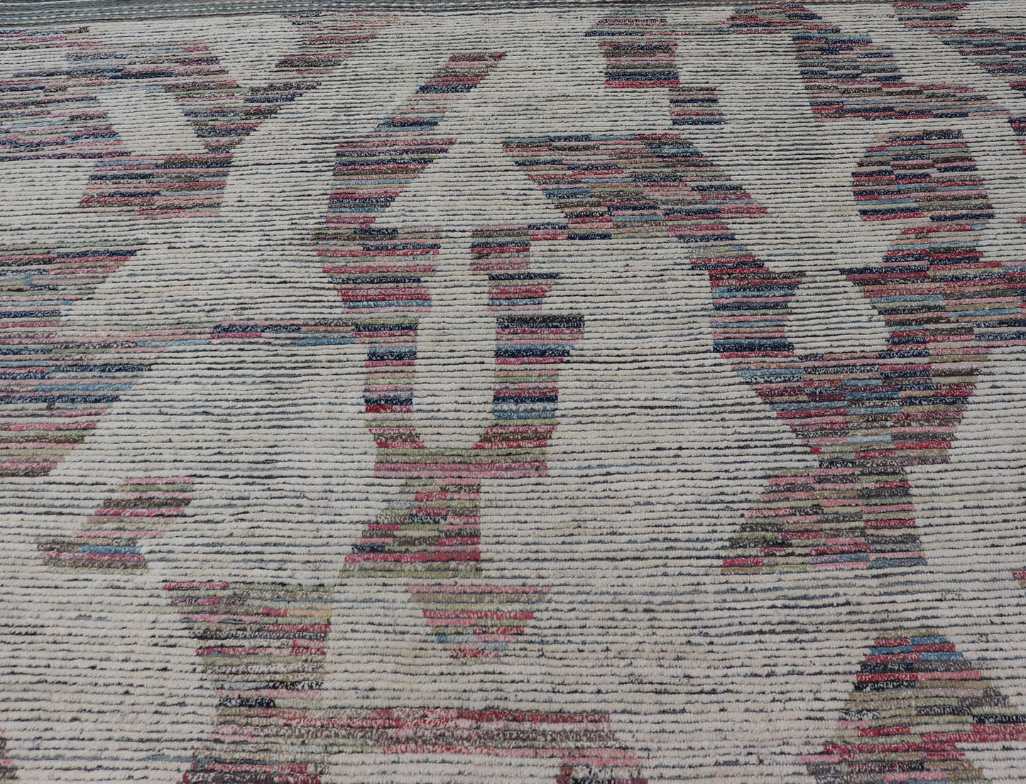 Keivan Woven Arts Large modern distressed rug in cream and multi colors. 10'9" X15'1" Modern rug by keivan woven arts. This distressed modern rug offers a neutral background with variety of colors. - Keivan Woven ArtsAFGC - 39477 - 18353Rug