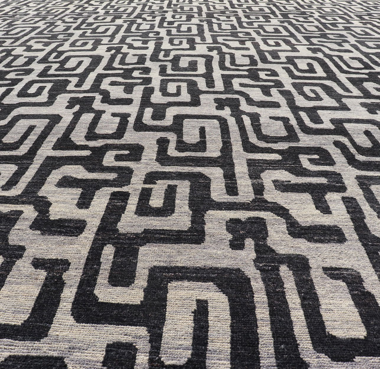 Keivan Woven Arts Large modern rug with diamond pattern in Black and off white. Measures: 14'6 x 19'2 Very large modern rug with low pile rug by Keivan Woven Arts in black, gray and off white. Modern rug by Keivan woven arts, black and ... - Keivan Woven ArtsAFGC - 39493 - 18323Rug