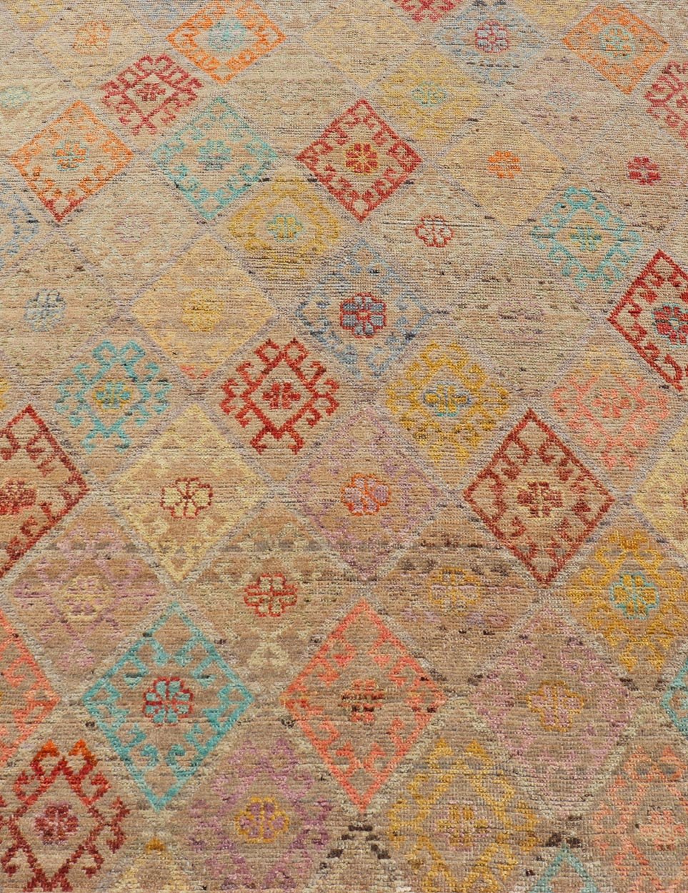 Modern Hand - Knotted Tribal Rug in Wool with Sub - Geometric Diamond Design This modern casual tribal rug has been hand - knotted. The rug features a modern sub - geometric diamond design rendered in multicolor; making this rug a superb fit for a vari... - Keivan Woven ArtsAFGC - 39941 - 19388Rug