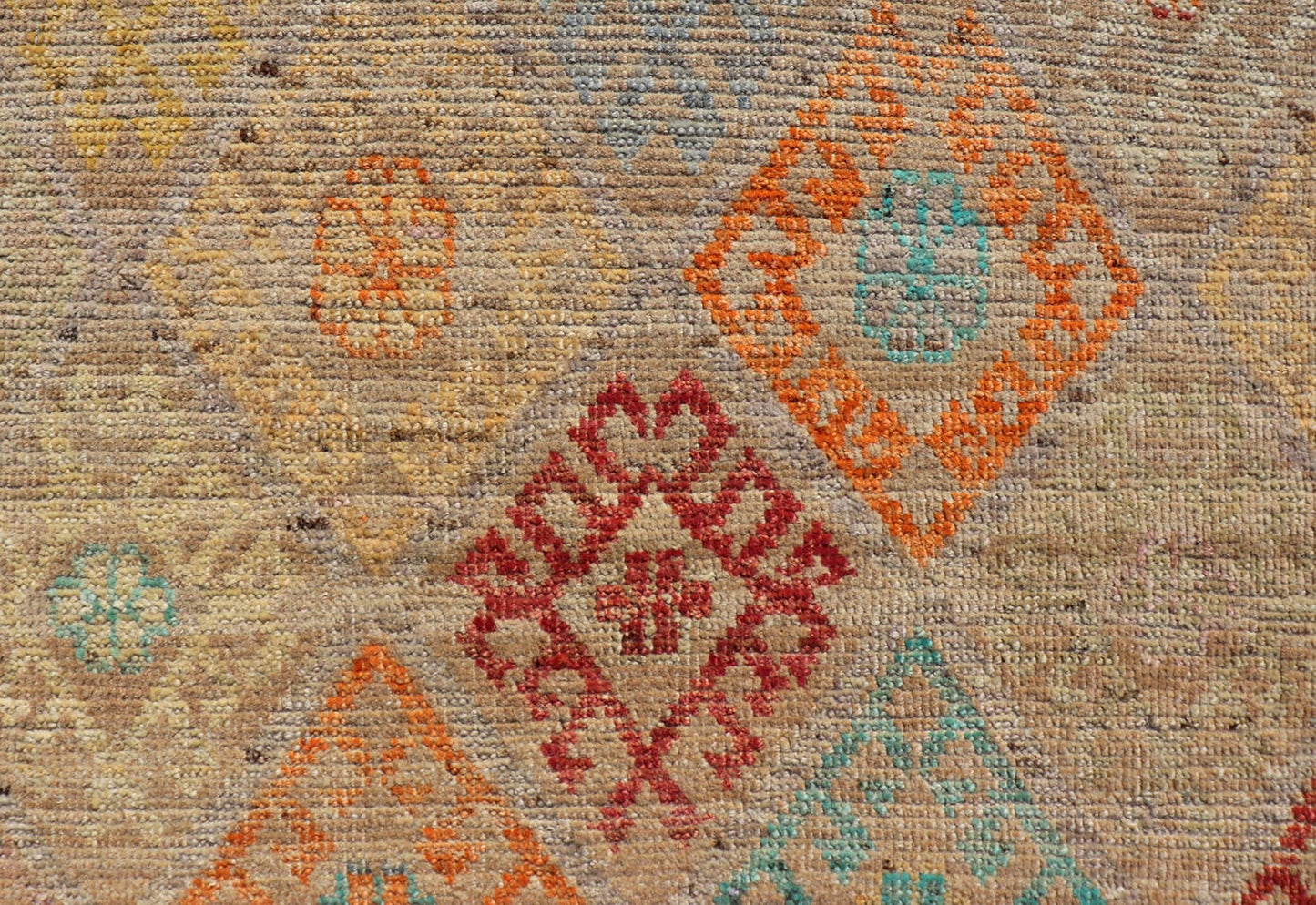 Modern Hand - Knotted Tribal Rug in Wool with Sub - Geometric Diamond Design This modern casual tribal rug has been hand - knotted. The rug features a modern sub - geometric diamond design rendered in multicolor; making this rug a superb fit for a vari... - Keivan Woven ArtsAFGC - 39941 - 19388Rug