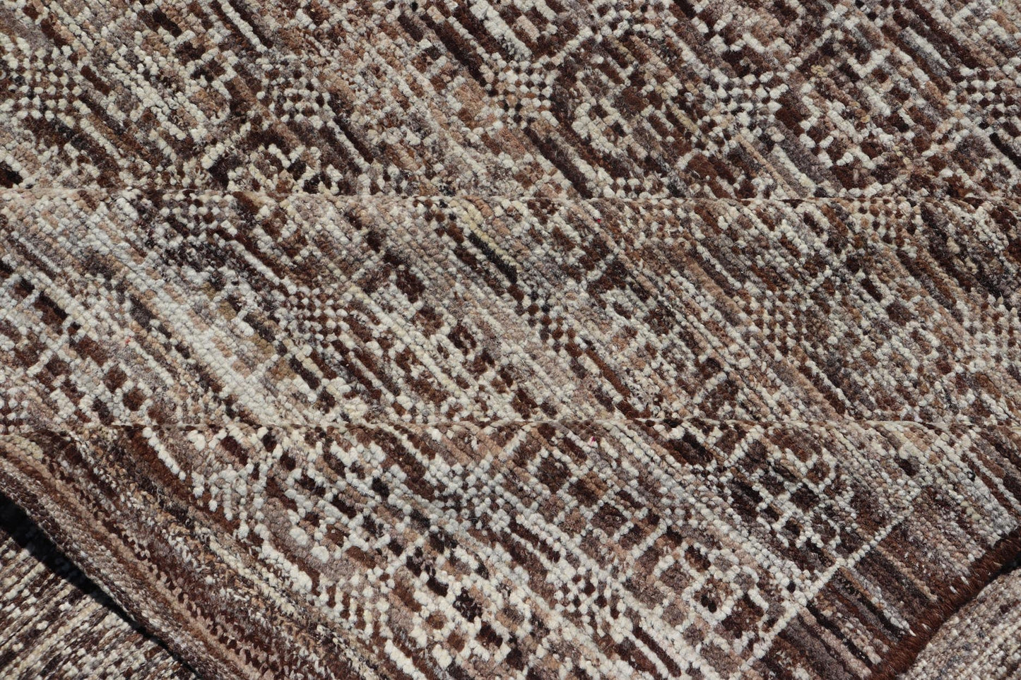 Modern Hand - Knotted Khotan Rug in Wool with Geometric Design in Brown and Ivory This modern casual Khotan rug has been hand - knotted. The rug features a modern all - over geometric design, rendered in brown and ivory; making this rug a superb fit ... - Keivan Woven ArtsAFGC - 40850 - 19430Rug