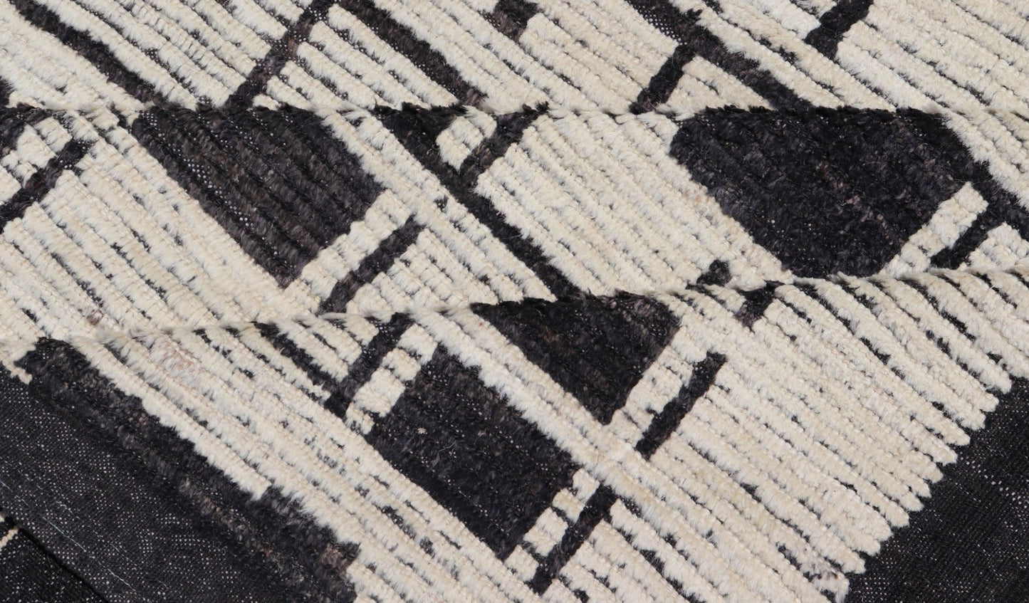 Palace Size Afghan Modern Casual Hand - Knotted in Wool With Black and White This oversized modern casual displays sub - geometric patterns on the top and bottom of the field, stacked above and below striped and boxed abstractions. The timeless ... - Keivan Woven ArtsAFGC - 43440 - 20151Rug
