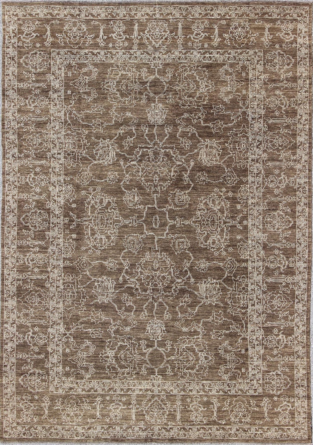 Fine Transitional Rug With Stylized Geometric Motifs in Brown & Tan Keivan Woven Arts - Variegated brown and tan in this very finely woven Transitional rug made in Turkey with tan highlights, rug AN - 110430, country of origin / type: Turkey / Tribal ... - Keivan Woven ArtsAN - 110430 - 2691Rug