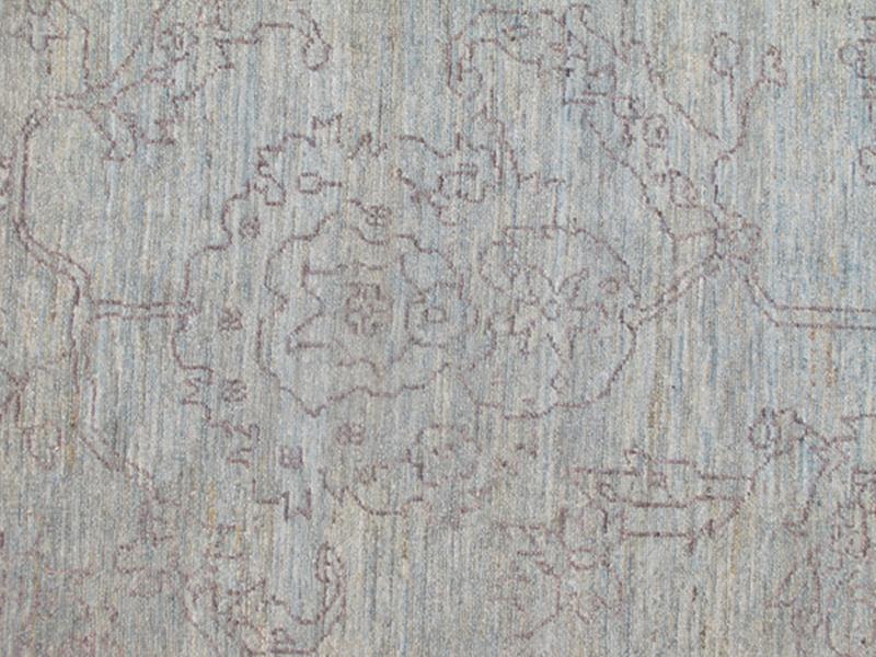 Fine Transitional Rug with Stylized Geometric Motifs in Lavender and Light Blue Light lavender and very finely woven Transitional rug in light blue background of lavender highlights, rug AN - 115548, country of origin / type: Turkey / Tribal ... - Keivan Woven ArtsAN - 115548 - 3794Rug