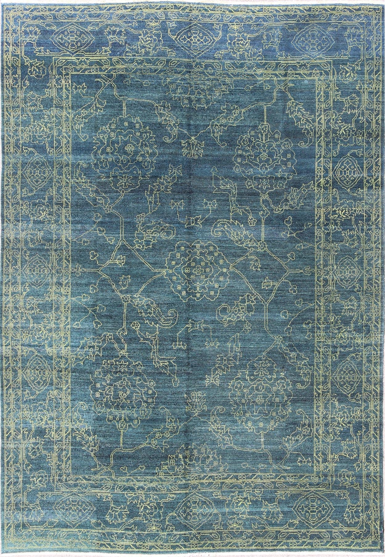 Fine Modern Rug With Transitional Design in Teal Blue and Lime Green. Modern transitional Rug with Transitional Design, rug AN - 118153, country of origin / type: Turkey / Modern, circa Early - 21st Century. This finely hand knotted transitio... - Keivan Woven ArtsAN - 118153 - 5193Rug