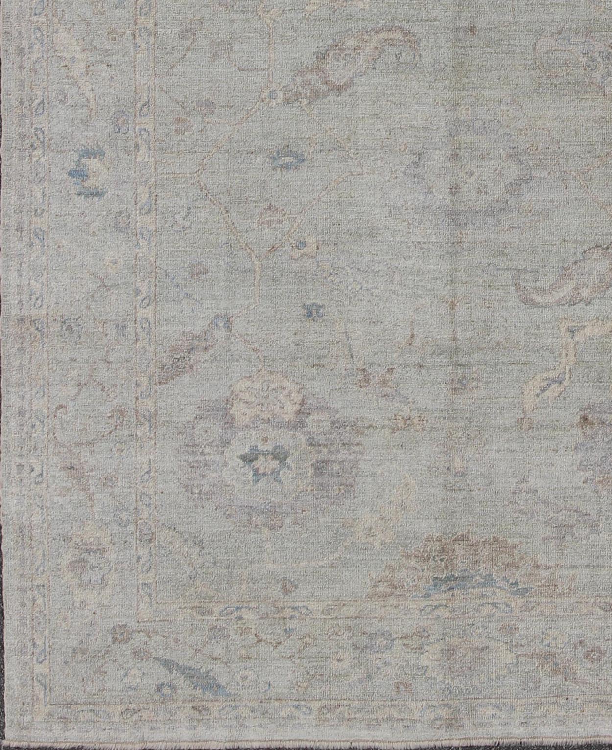 Keivan Woven Arts Angora Oushak Turkish Rug in Shades of Light Blue and Cream. Keivan Woven Arts / rug AN - 120863, Keivan Woven Arts / country of origin / type: Turkey / Angora Oushak. Measures: 8'9 x 10'8 Made with a combination of angora and o... - Keivan Woven ArtsAN - 120863 - 6282Rug