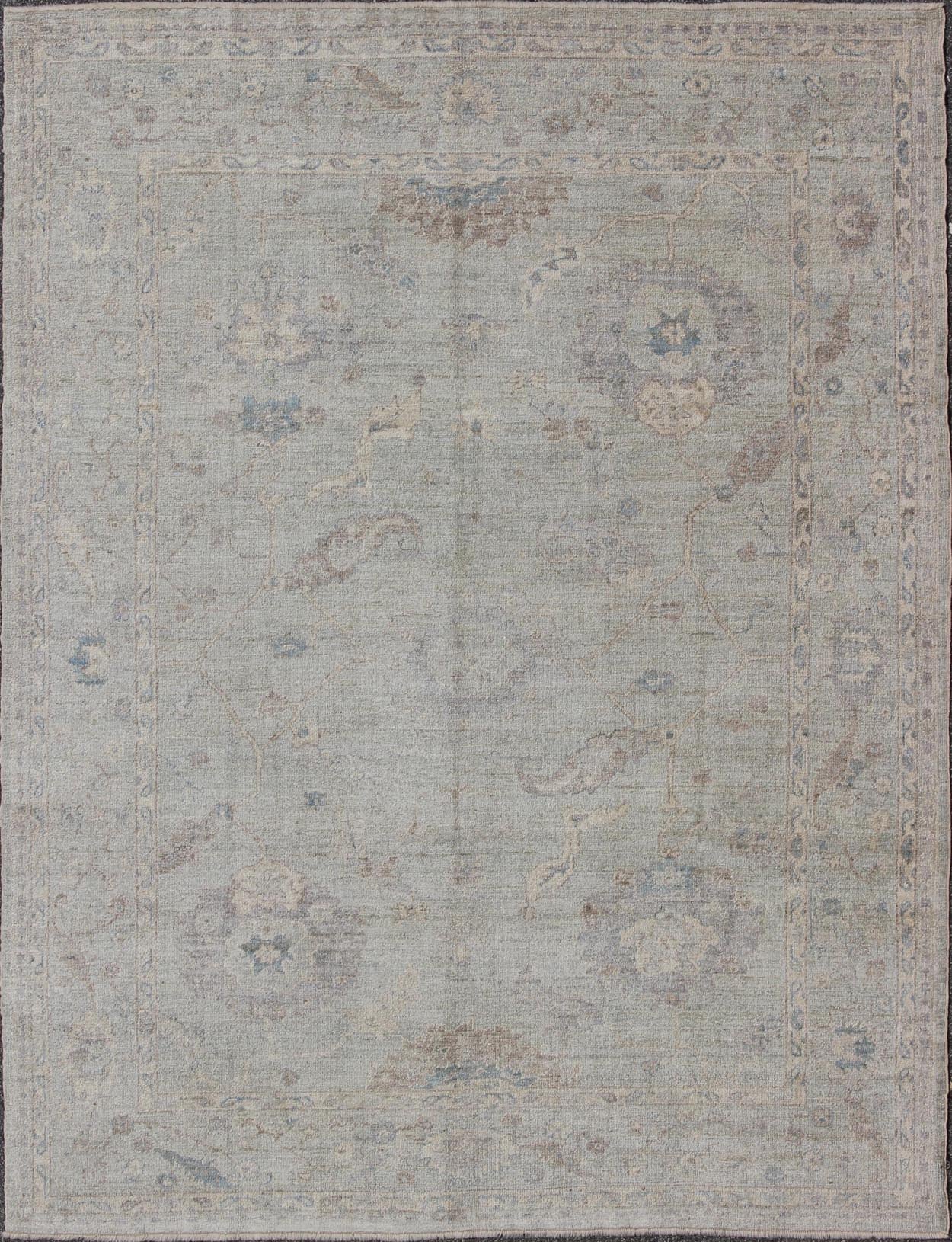 Keivan Woven Arts Angora Oushak Turkish Rug in Shades of Light Blue and Cream. Keivan Woven Arts / rug AN - 120863, Keivan Woven Arts / country of origin / type: Turkey / Angora Oushak. Measures: 8'9 x 10'8 Made with a combination of angora and o... - Keivan Woven ArtsAN - 120863 - 6282Rug
