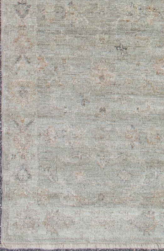 Turkish Oushak Runner with Angora Wool by Keivan Woven Arts. Turkish Angora Oushak runner, rug AN - 125685, country of origin / type: Turkey / Oushak, circa Early - 21st century. Measures: 2'7 x 9'1 This angora Oushak is unique with is muted green b... - Keivan Woven ArtsAN - 125685 - 7645Rug
